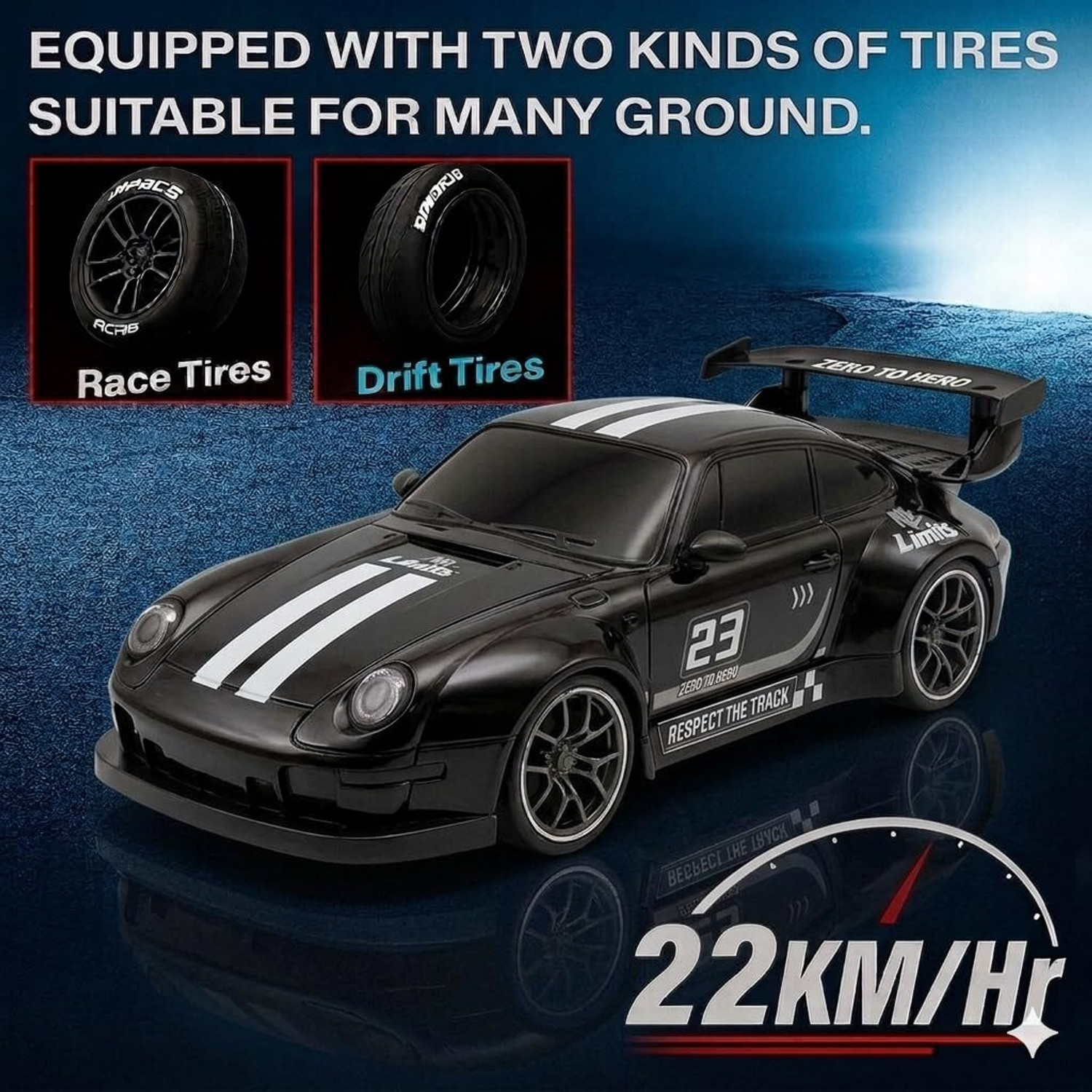 Image of TinyGiggle Porsche RC Drift Car 1:24 Scale 4WD With Flame