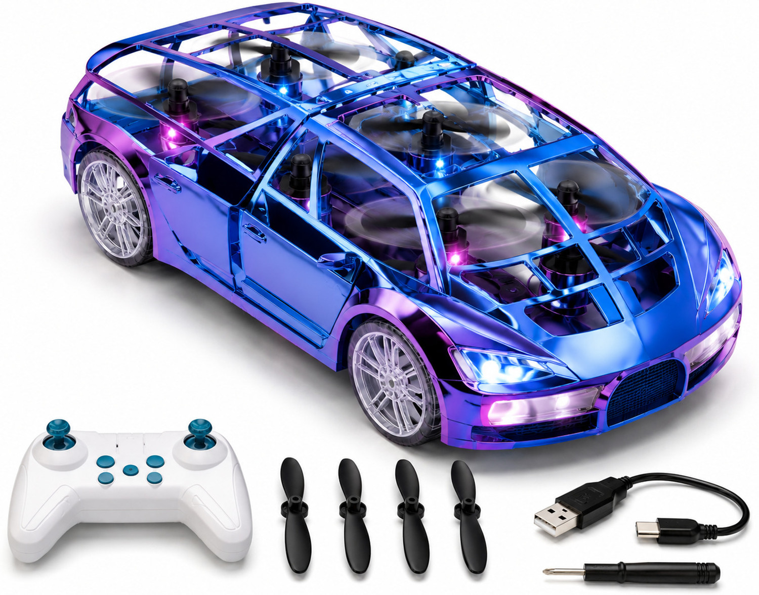 Image of SSE Toy Remote Control Flying Car with LED Lights Rechargeable RC Toy