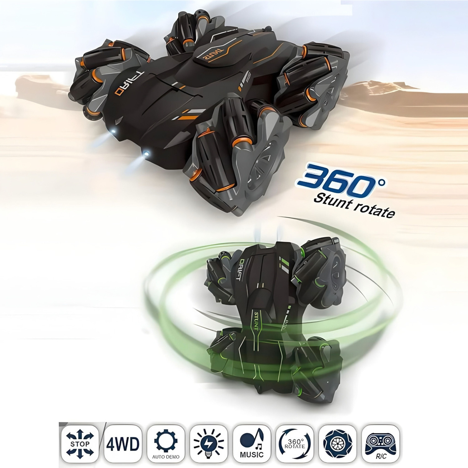 Image of joymax High Speed 4WD 360 Drift Stunt Car Remote Control Toy with LED Lights & Sound