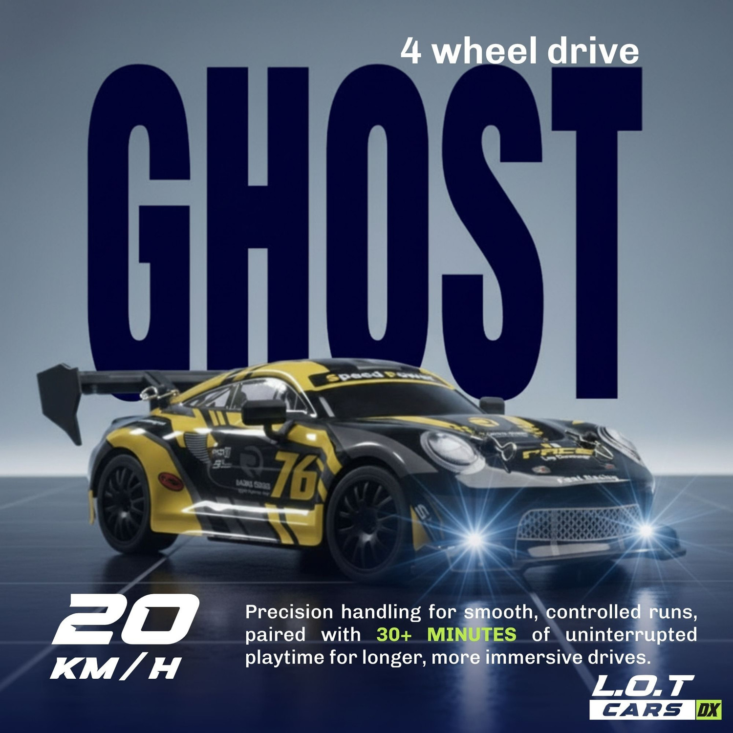 Image of L.O.T CARS Ghost Remote Control Car, 20Kmph, 2.4Ghz, Rc Drifting Car 4x4, Multi LED Lights