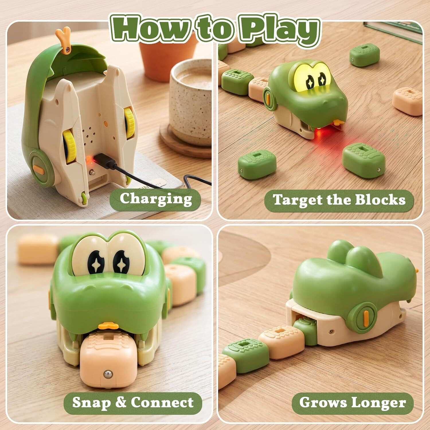 Image of OPINA Magnetic Hungry Snake RC Remote Control Game with Building Blocks (Multicolor)