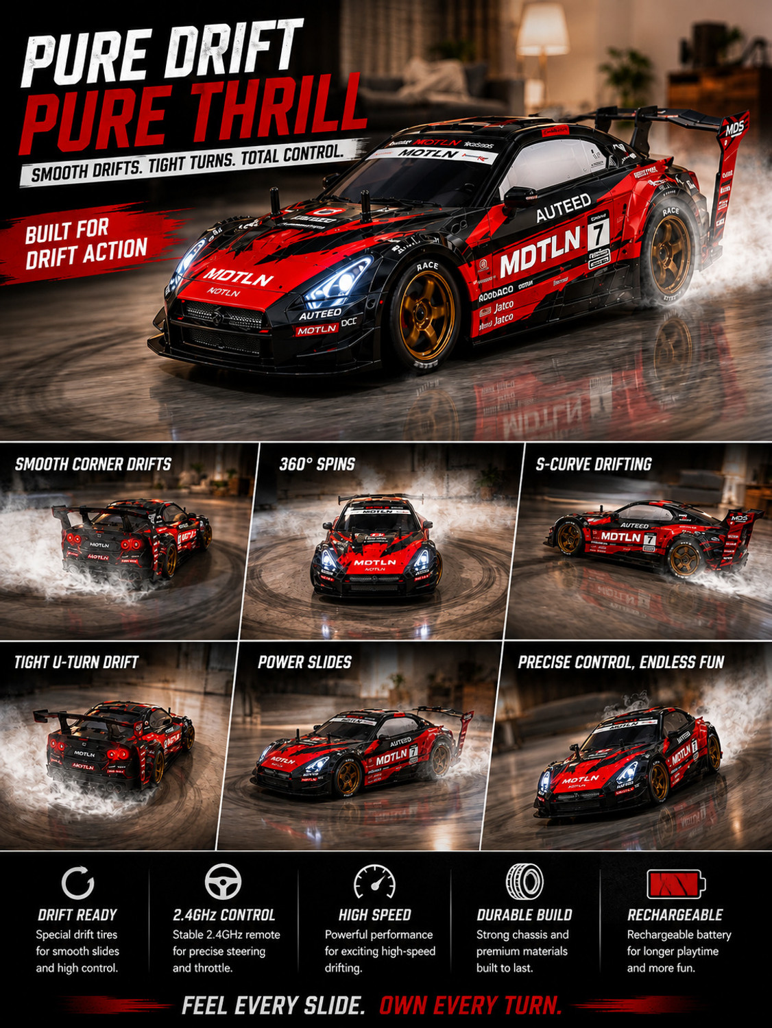 Image of BachpanWala 1:16 RC Drift Car 30KM /H High Speed Remote Control Racing Car with LED