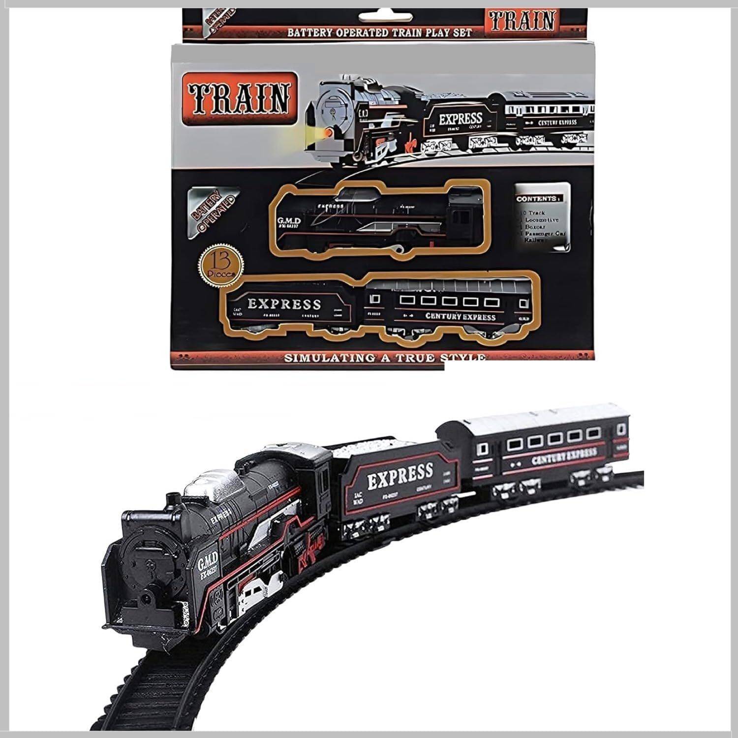 Braintastic Headlight Toy Train Set, 13 Pieces Battery Operated Toy Set for Kids