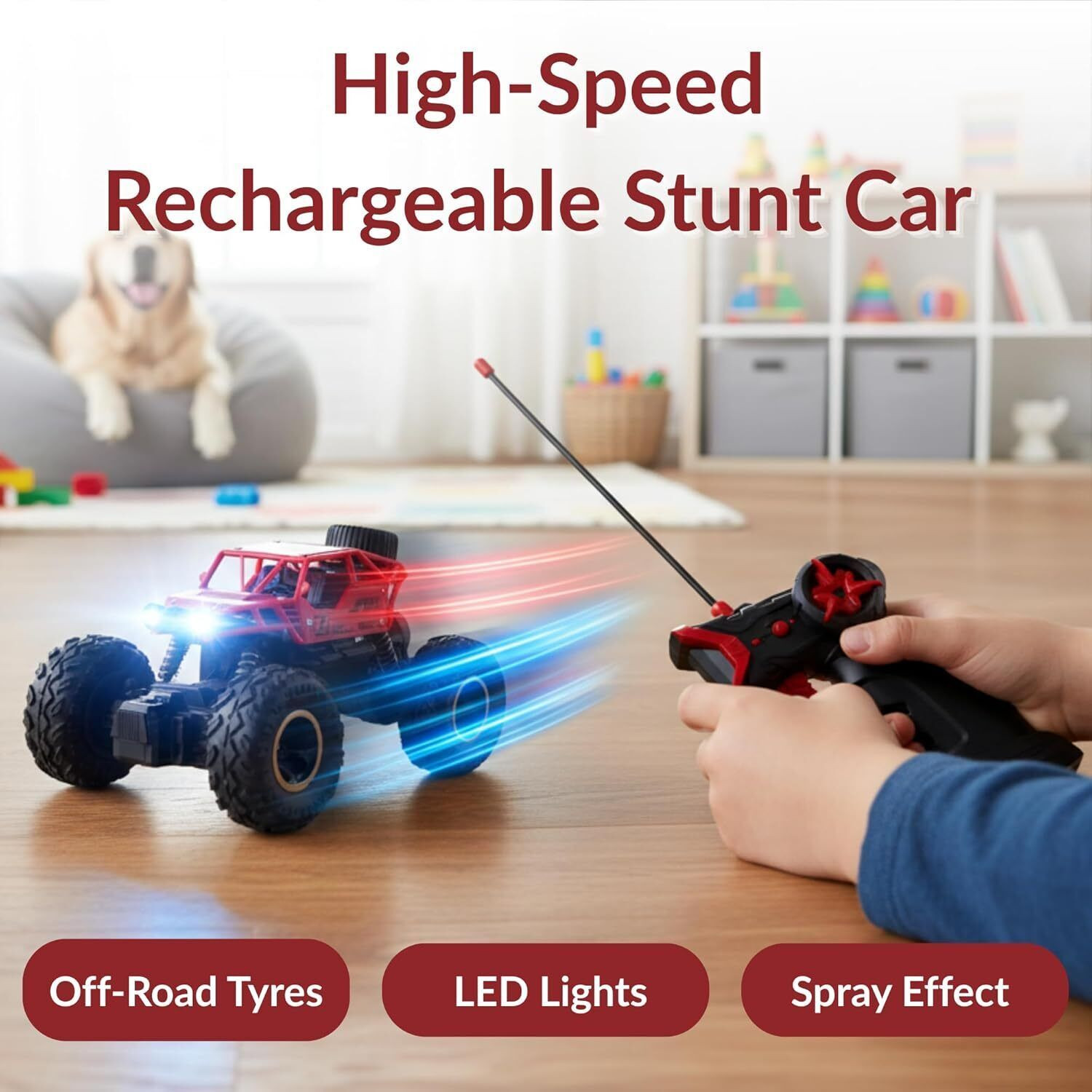 Image of LILPLAY Monster Truck, Rechargeable Remote Control Car for Kids, RC Car with Smoke