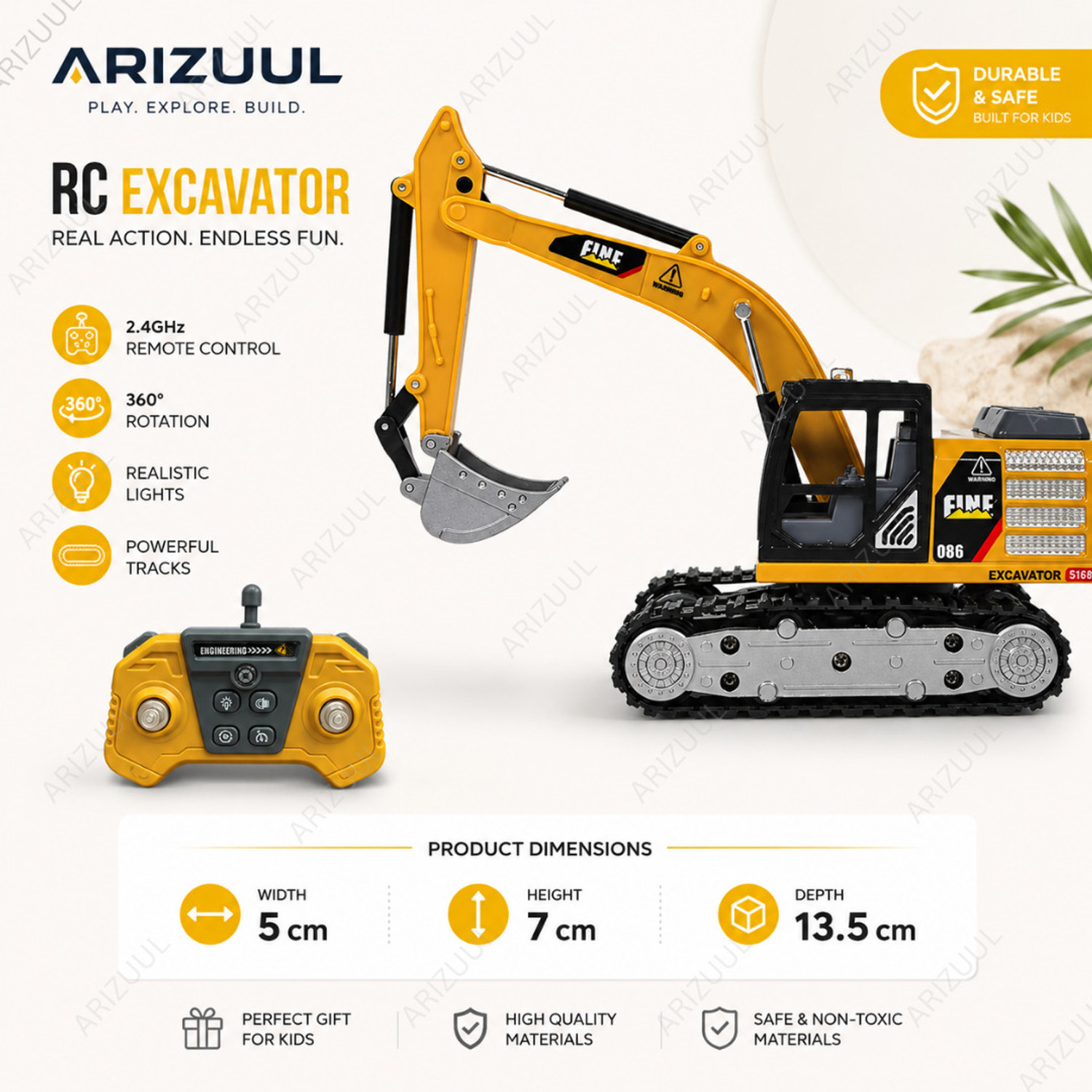 Image of Arizuul 1:64 Alloy Mini RC Excavator Remote Control Construction Truck Toy for Kids Play