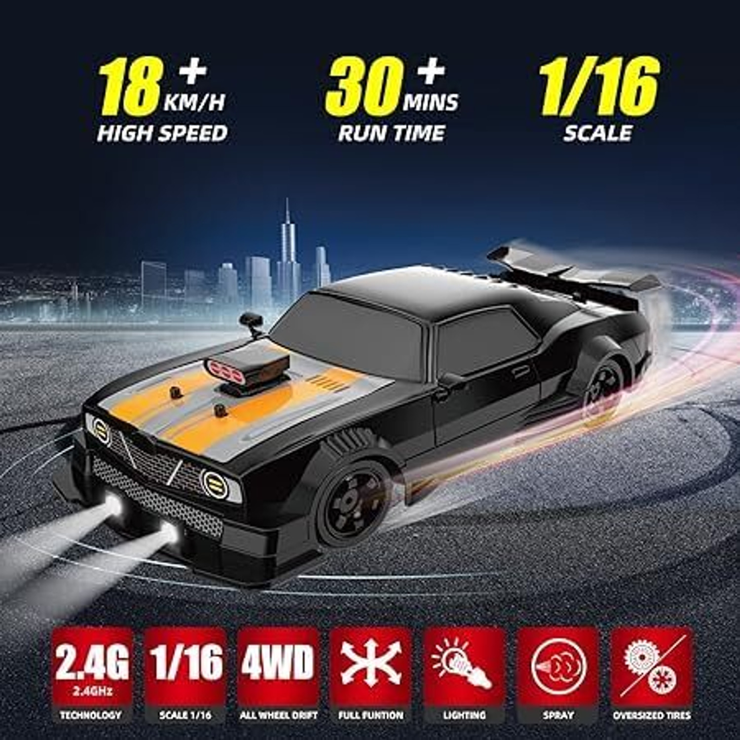 Image of xelix RC Drift Car Rechargeable High Speed Drifting RC Cars with Spray