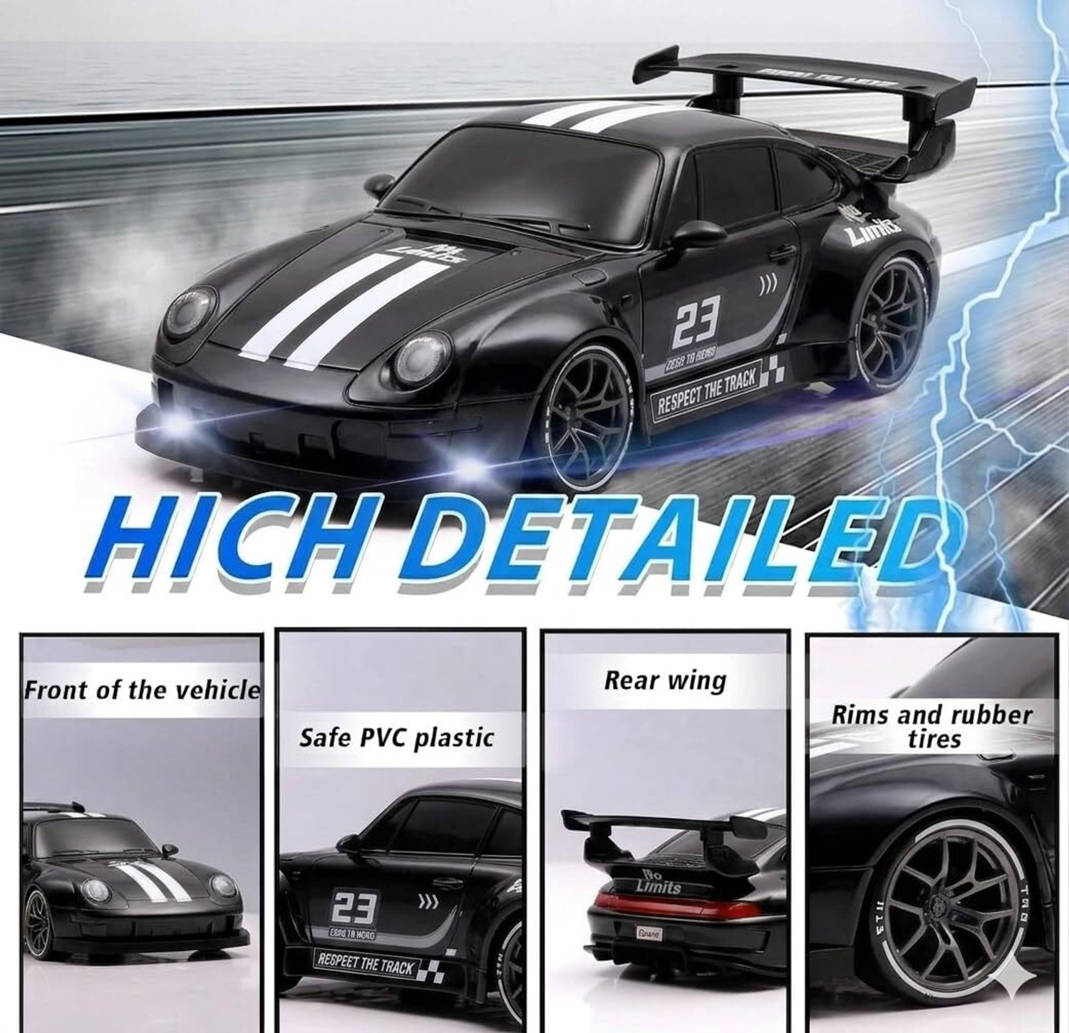 Image of TinyGiggle Porsche RC Drift Car 1:24 Scale 4WD With Flame