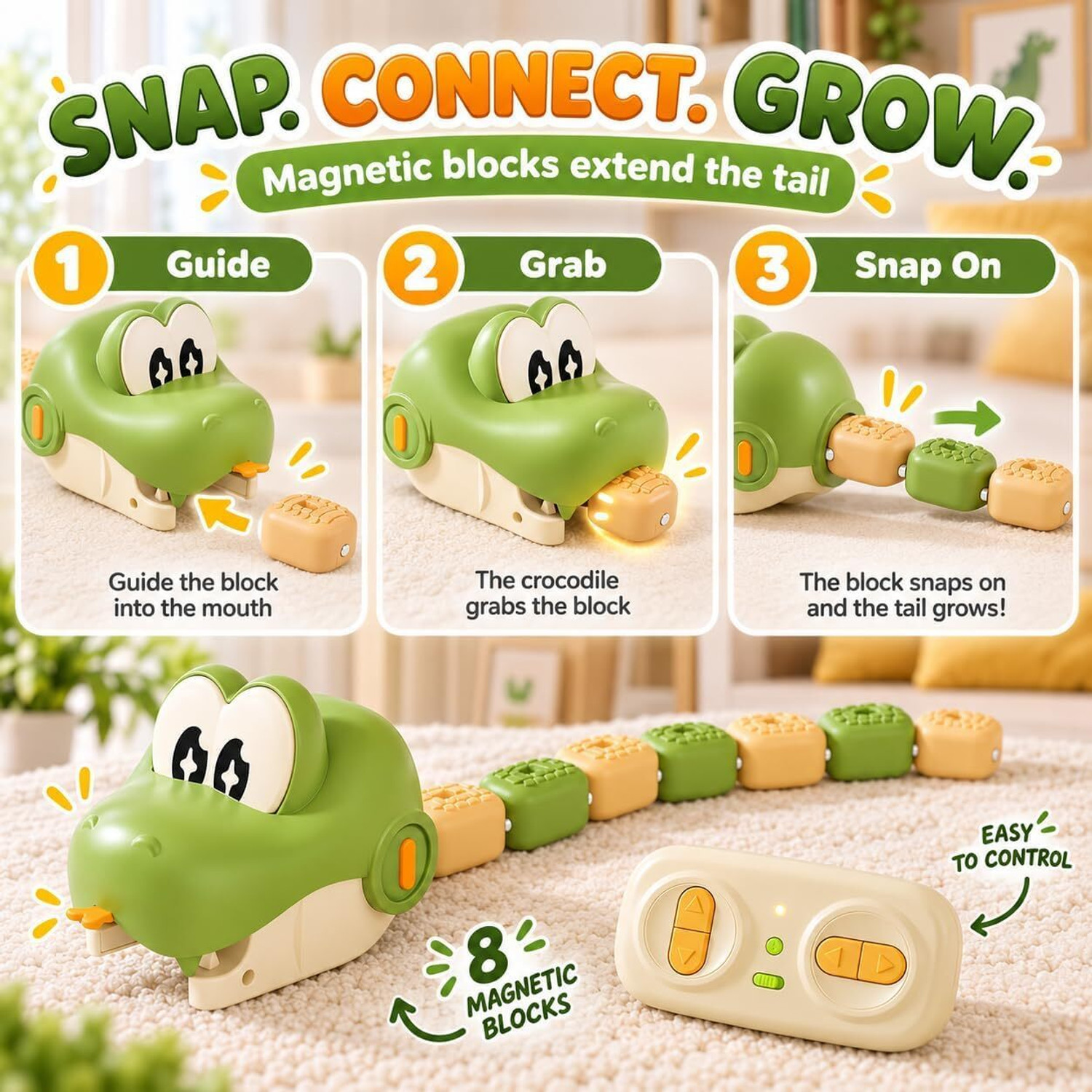 Image of OPINA Magnetic Hungry Snake RC Remote Control Game with Building Blocks (Multicolor)