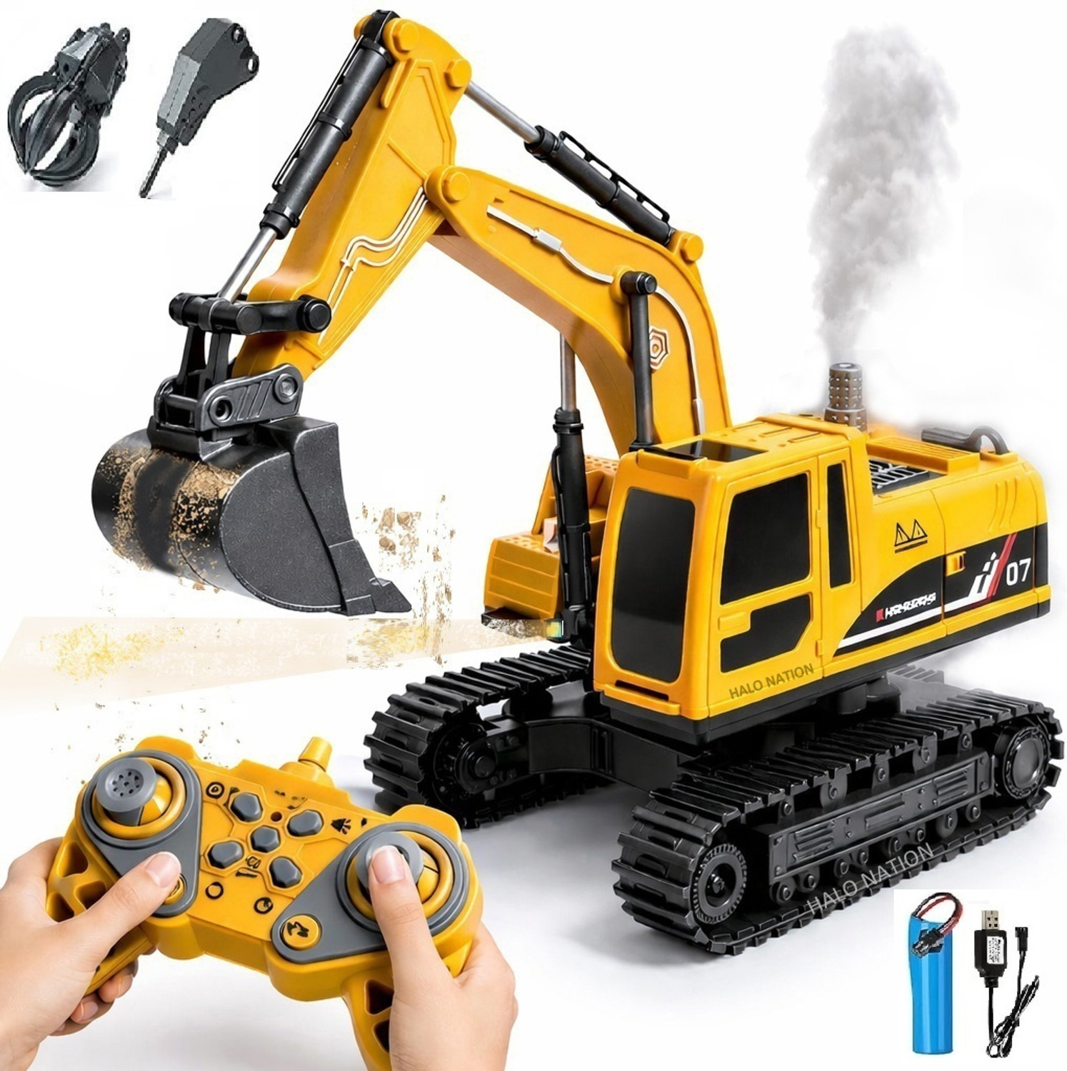 Image of HALO NATION 11 Channel RC Excavator Rechargeable Truck With 360 Rotation & Moving Shovel