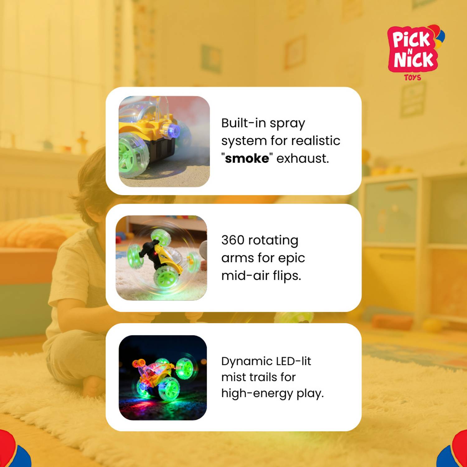 Pick N Nick Toys 360 Rotation Spray Stunt Car - Image 5