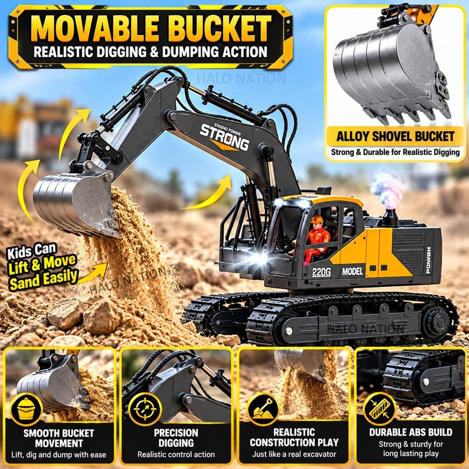 HALO 12Channel RC Excavator Rechargeable Truck - Image 4