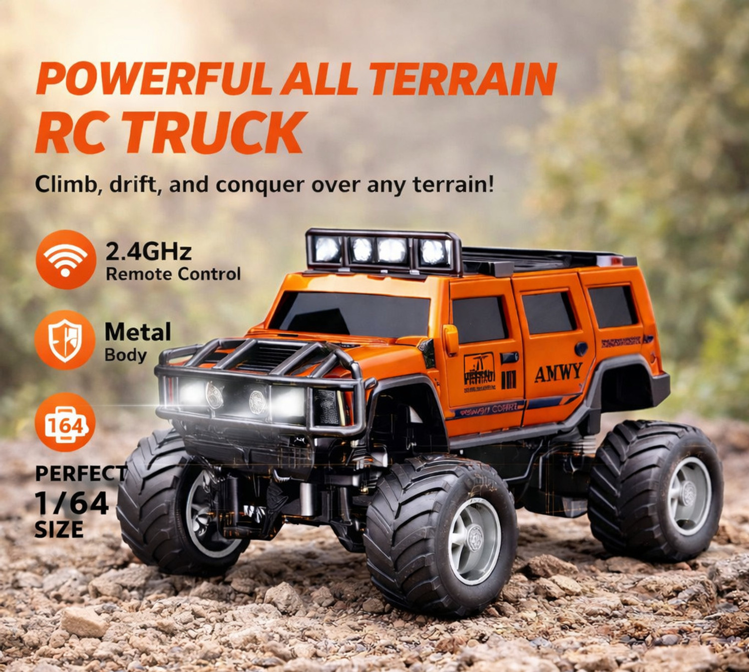 Image of GKNEX 1:64 Scale RC Hummer Style Truck Toy Big Wheel Remote Control car Kids