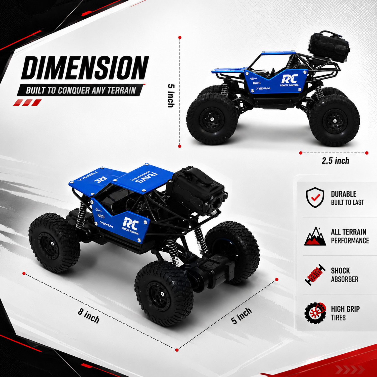 Image of LITTLE RIDES Rock Crawler 1:16 Offroad Monster RC Car with Smoke Function