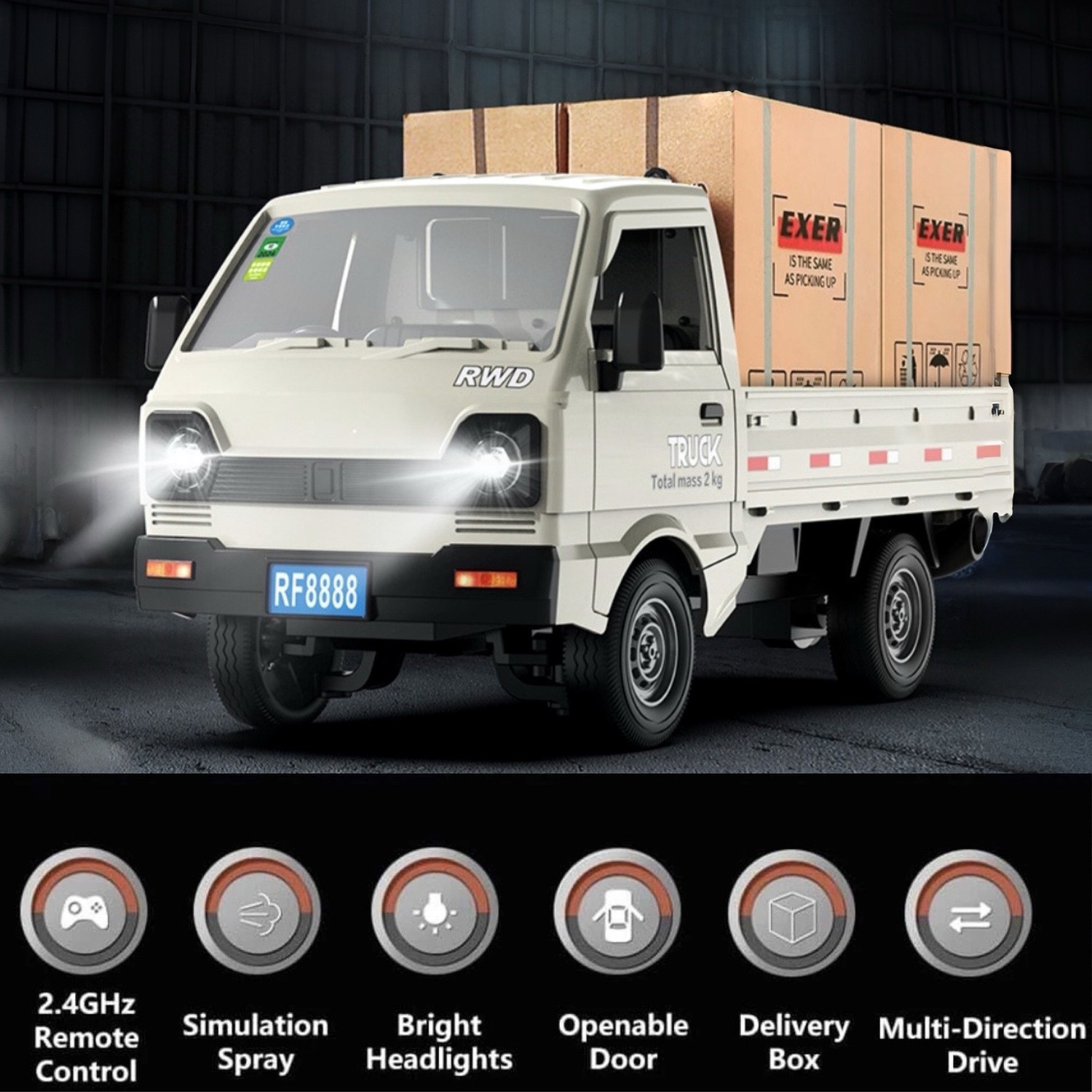 Image of HAPPY CHAPPIE RC Transport Pickup Truck with LED Lights & Spray Function
