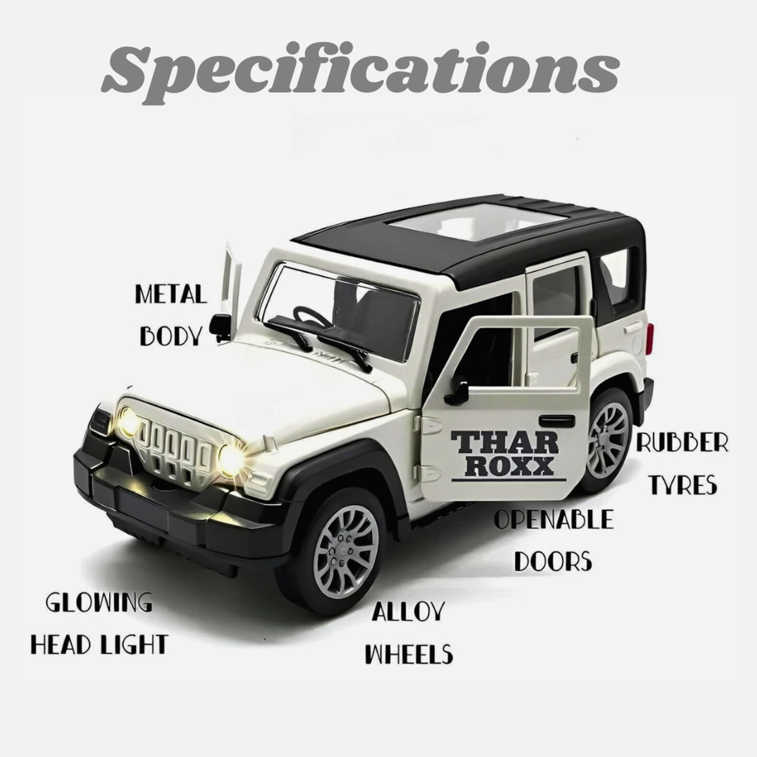 Image of Dillimart Thar Roxx Alloy Die-Cast SUV Toy Car with Light & Sound, Openable Doors (Red)