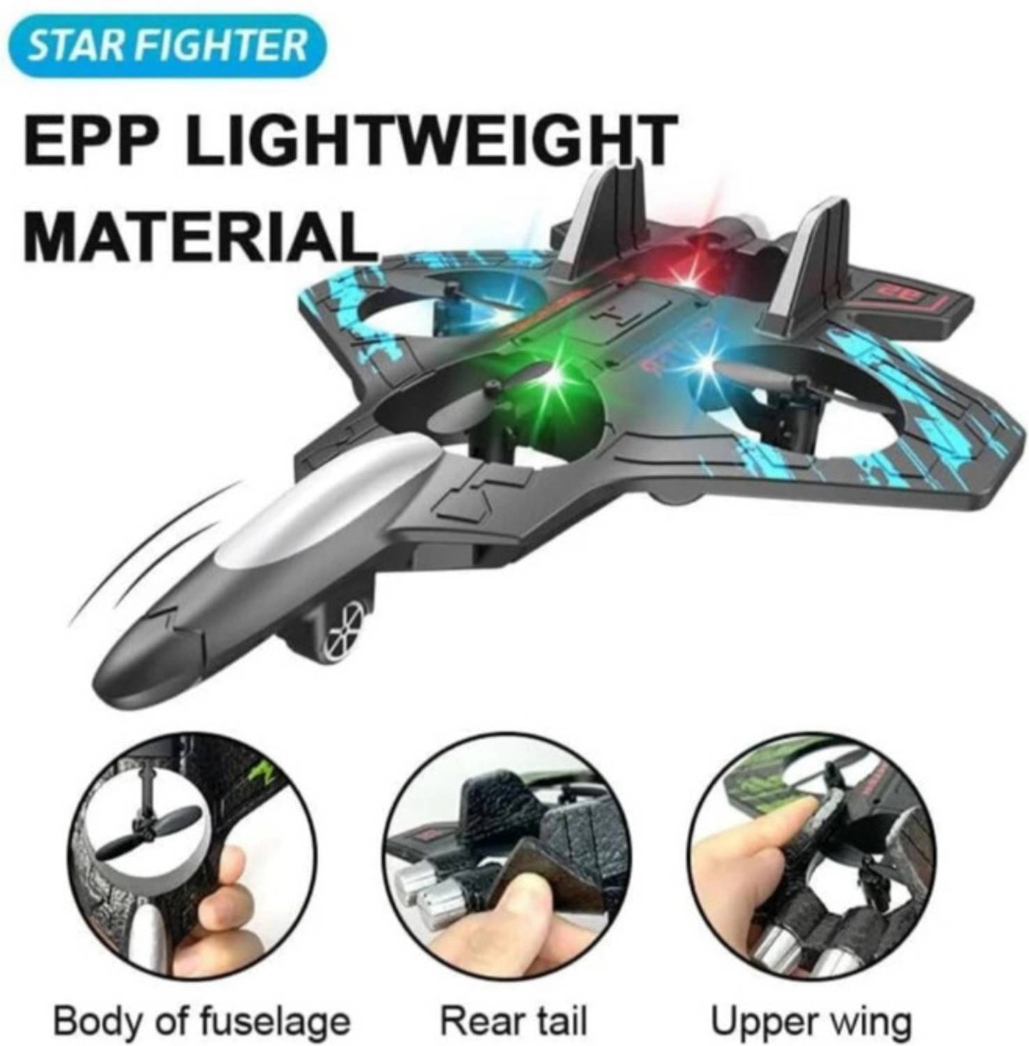 vishaltoys Fighter Jet Mini RC Drone 2.4GHz LED Quadcopter (Black) - Image 2