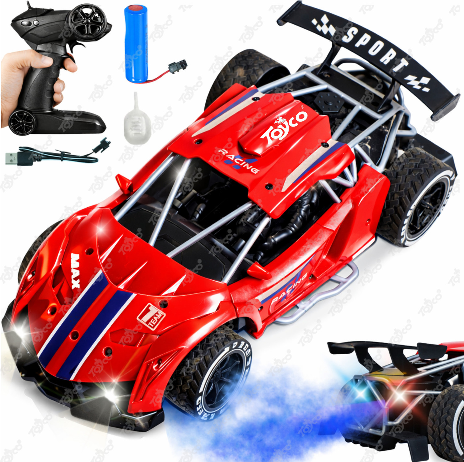 Image of Toyco 2.4GHz Spray Runner Drift Rc Racing with Smoke Remote Control Car for Kids