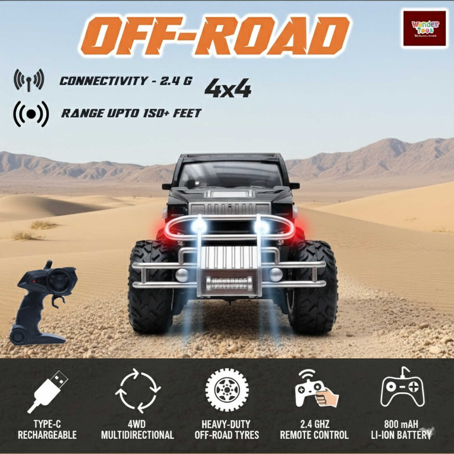 Image of Wonder Toys Warrior Off Roader Rechargeable Remote Control Car|4x4 Monster Truck