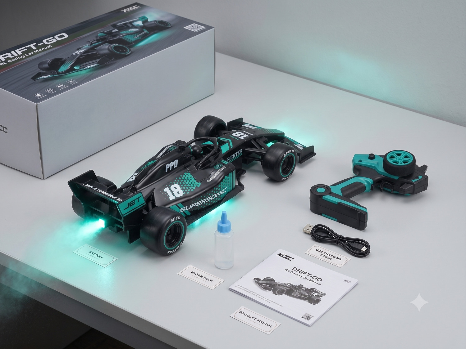 Image of Autonexus F1 Remote Control Drift Racing Car with Mist Spray Smoke Effect & LED Lights