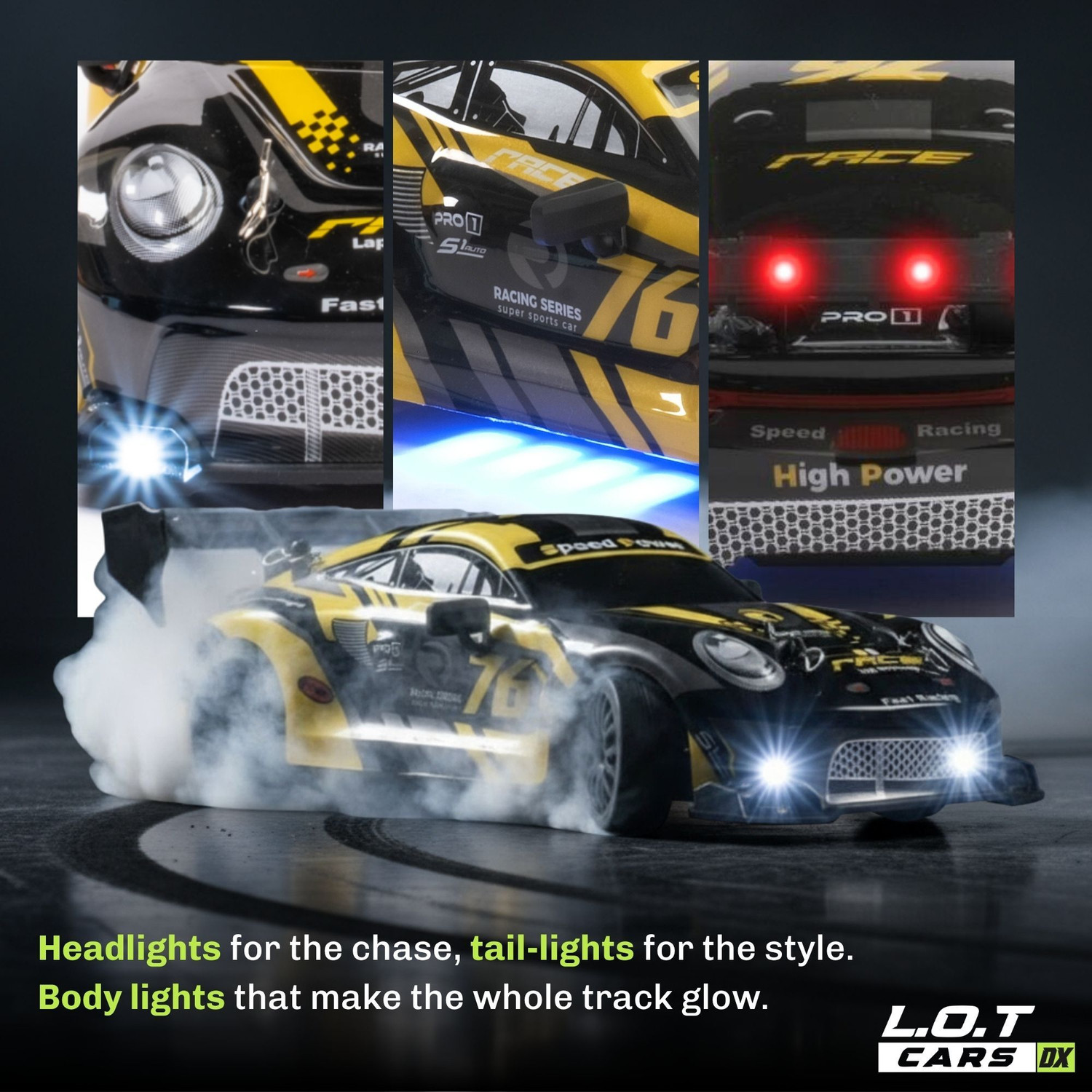 Image of L.O.T CARS Ghost Remote Control Car, 20Kmph, 2.4Ghz, Rc Drifting Car 4x4, Multi LED Lights