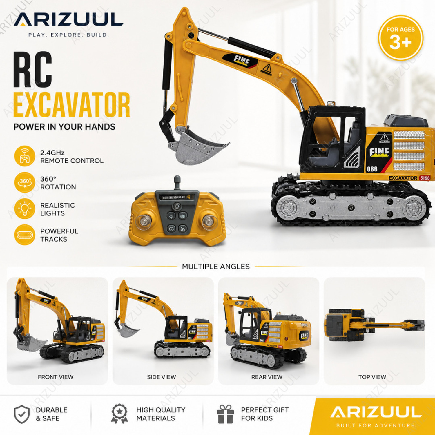 Image of Arizuul 1:64 Alloy Mini RC Excavator Remote Control Construction Truck Toy for Kids Play