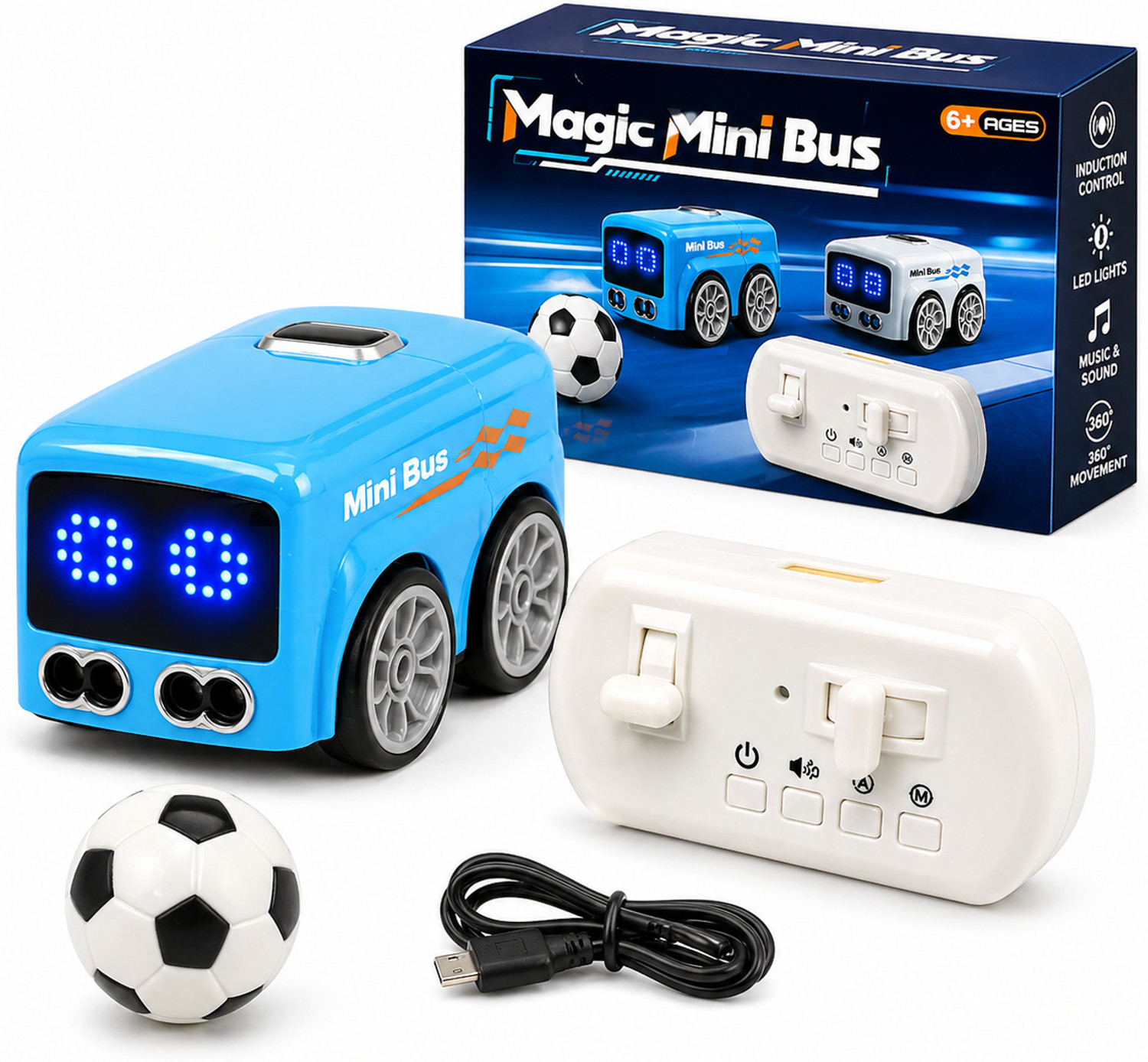 Image of Craveon Magic Mini Bus Smart Induction Toy Car with Remote Control LED Light Bus Toy