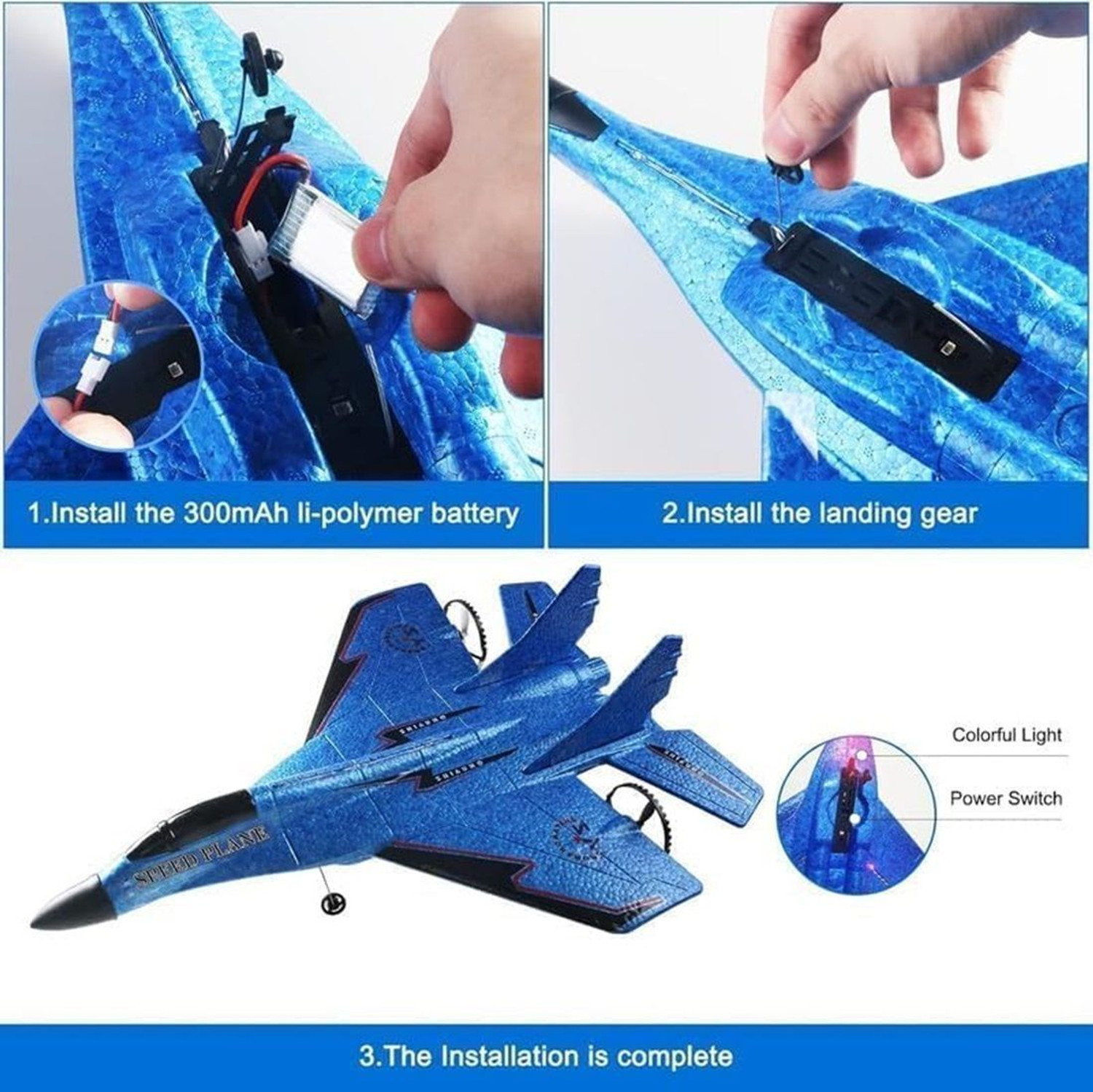 Image of PAPASpace Remote Control Airplane Fighter Jet with LED Lights Stunt Toy for Kids
