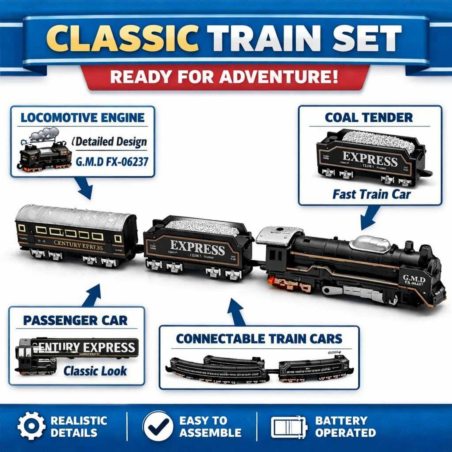 FunBoxx GMD FX-06237 Classic Express Train Set - GMD FX-06237