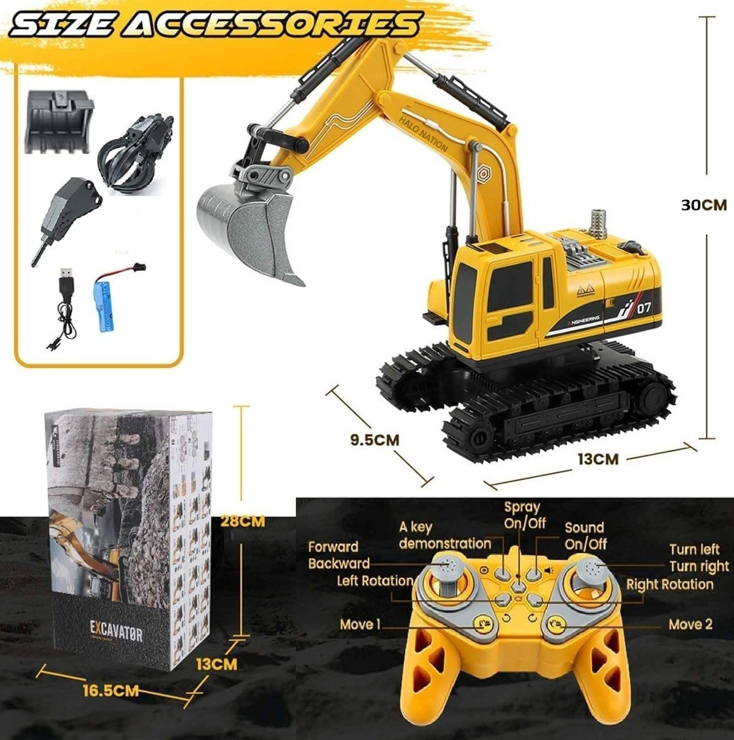 Image of HALO NATION 11 Channel RC Excavator Rechargeable Truck With 360 Rotation & Moving Shovel