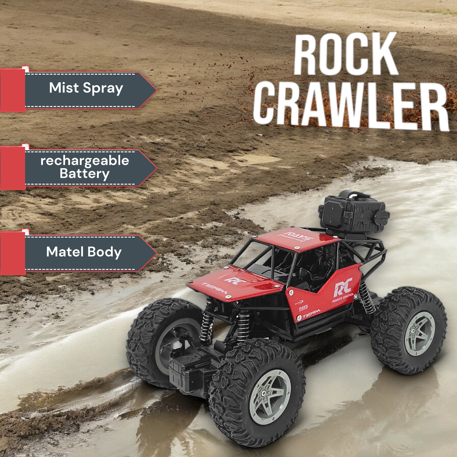 Image of FANSEEKART Monster Truck Rock Crawler metal body with smoke effect toy for kids 04