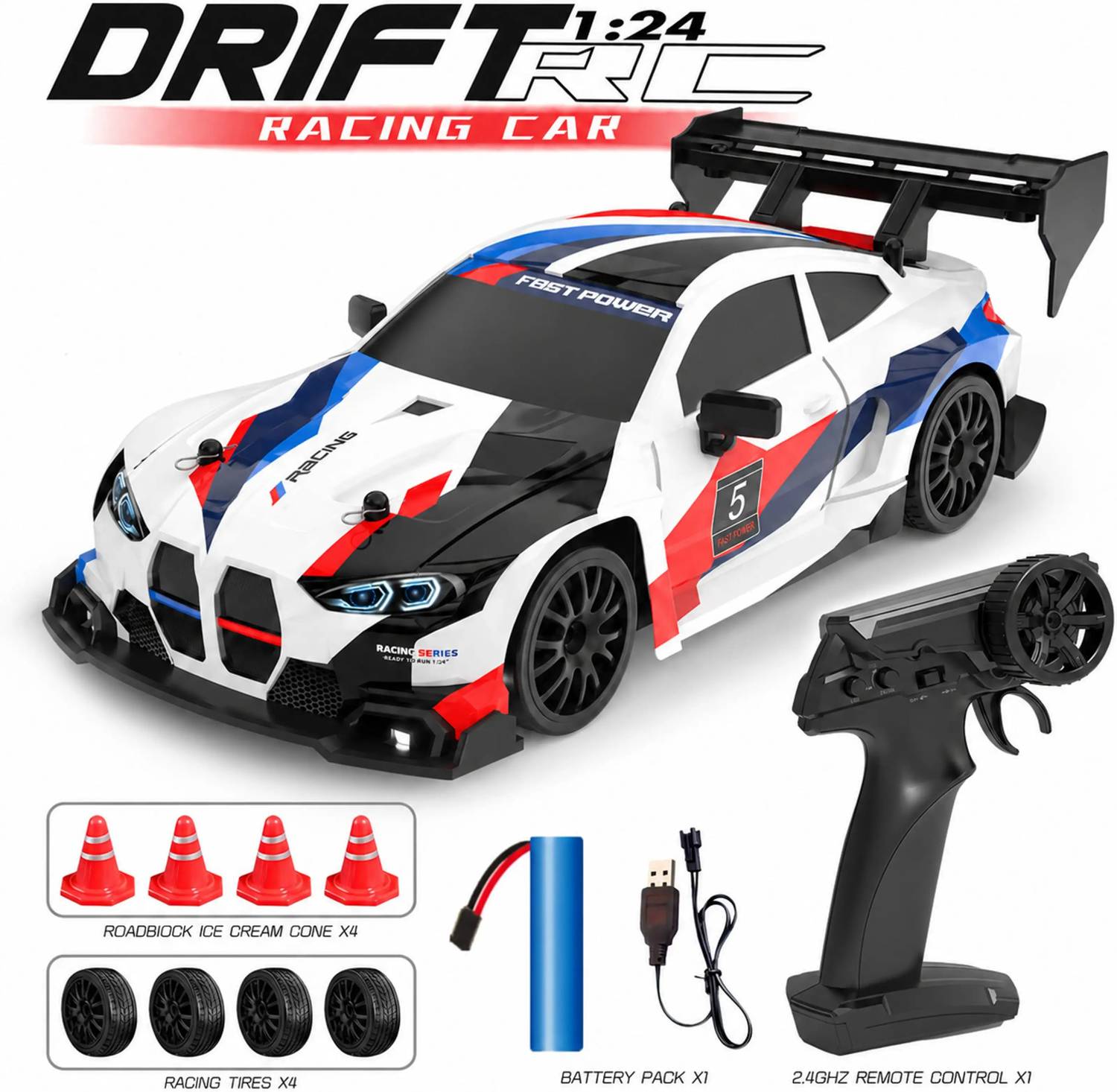 DWH 4WD High-Speed RC Drift Car with LED Lights