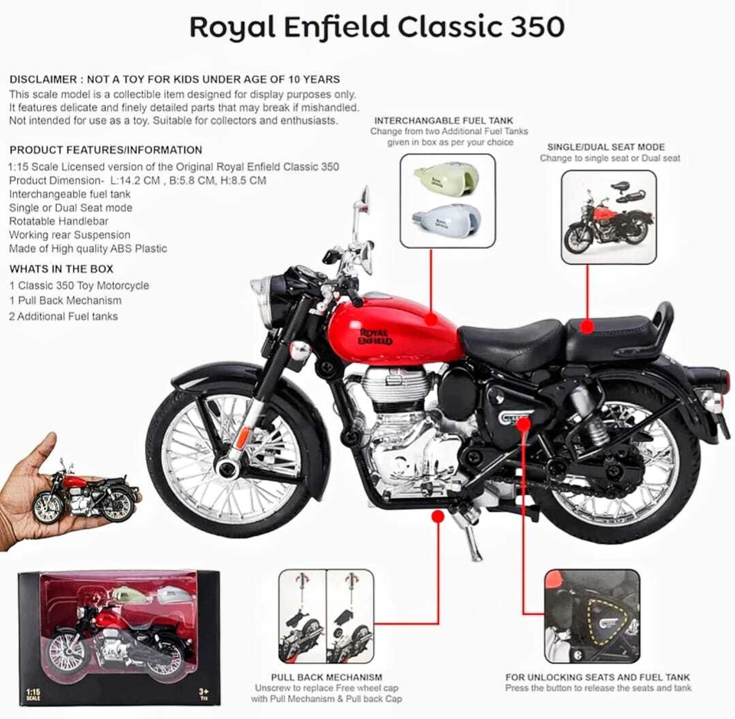 Image of KRISHIVALAYA 1:15 ROYAL ENFIELD CLASSIC 350 BIKE TOY