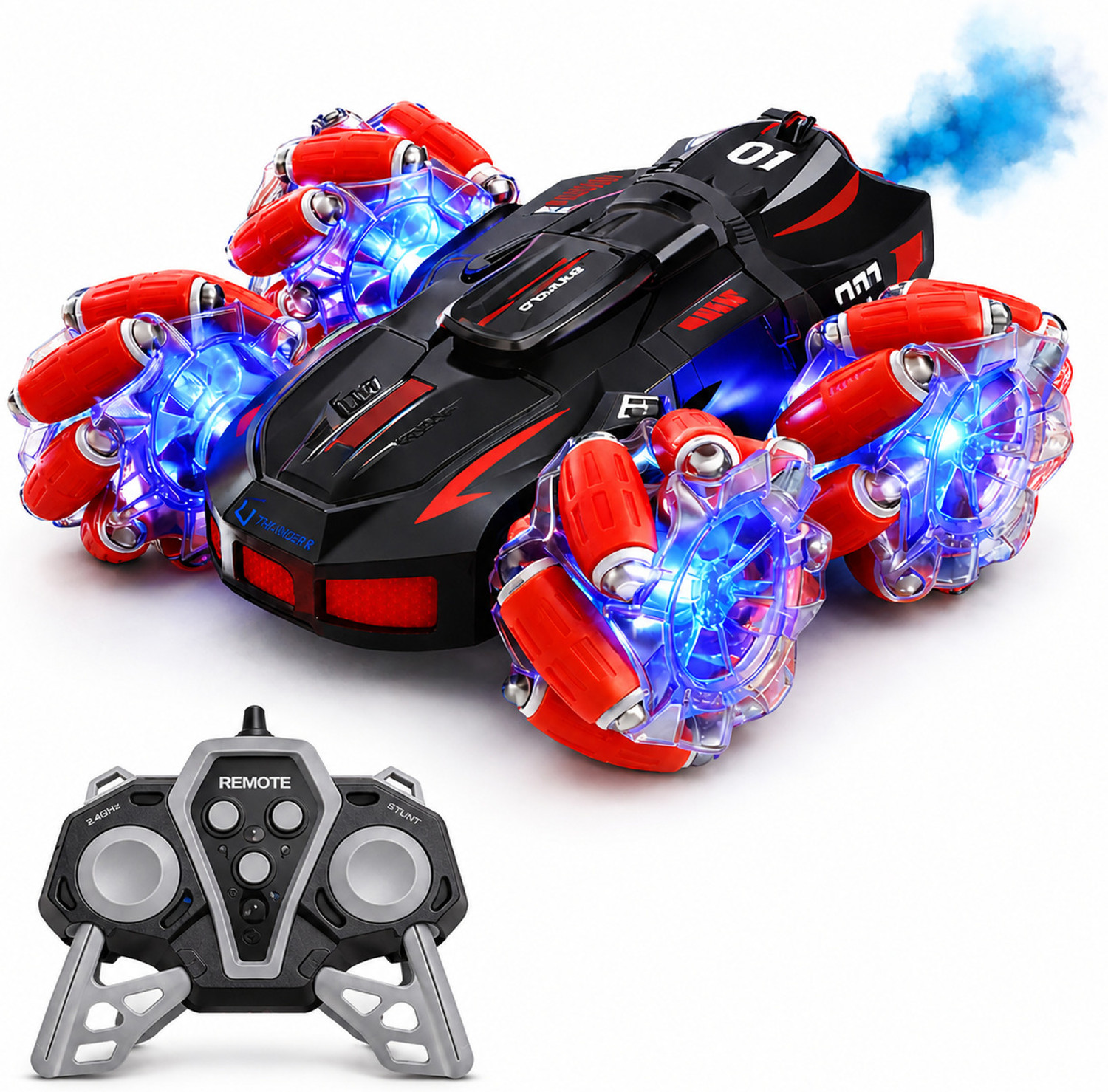 Image of WORLD OF TINY 4WD RC Red Drift Stunt Car 360 Spin, LED & Smoke