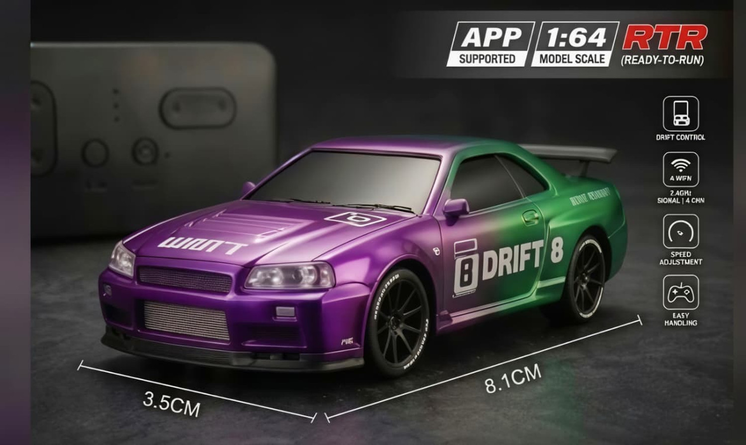 Image of ZHASK All New 1:64 Scale Alloy Mini R /C GT R {R34} Racing Drift Car