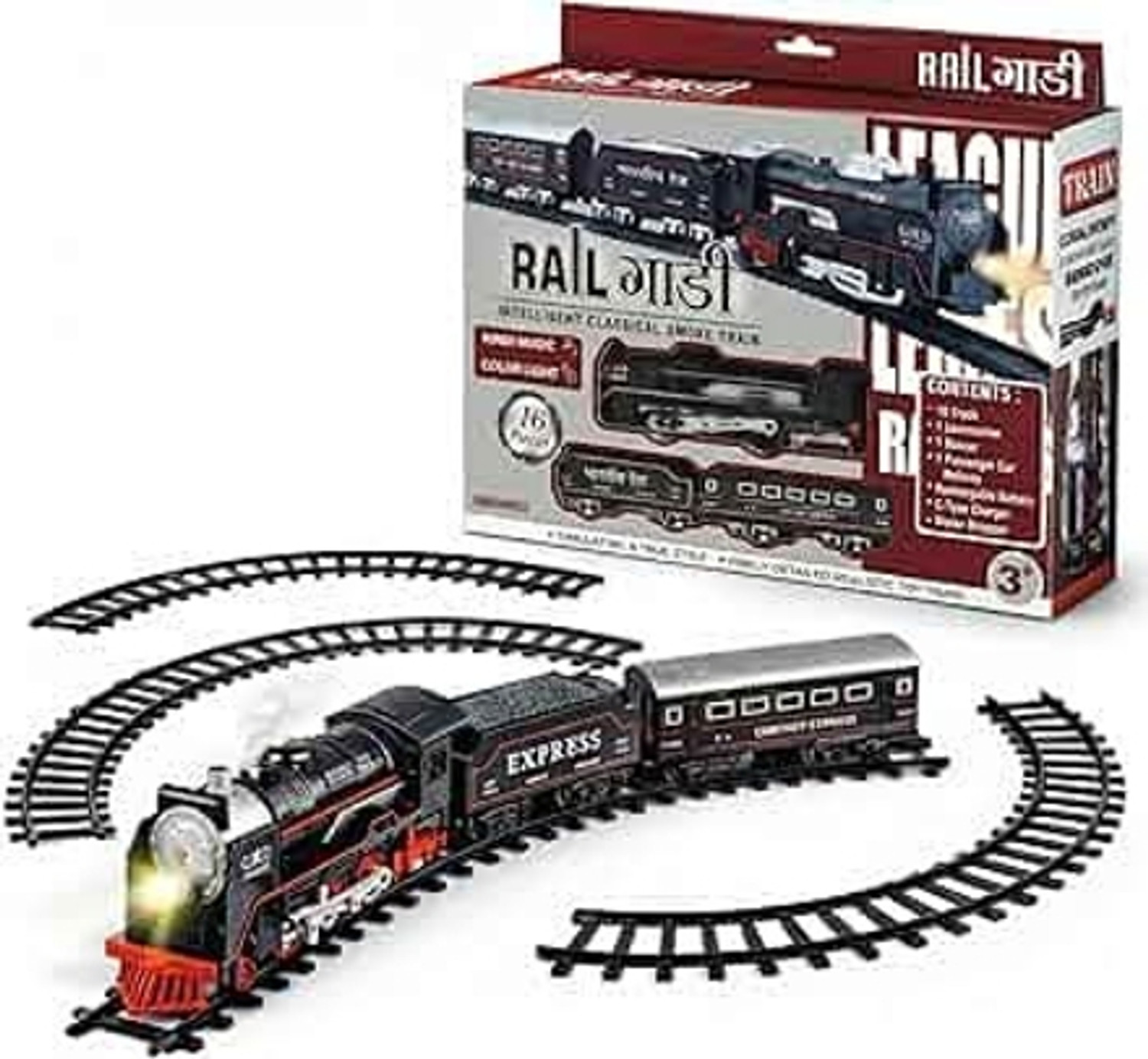 Image of Yuven Kids Battery Operated Toy Train with Smoke, Music & Easy Track Assembly