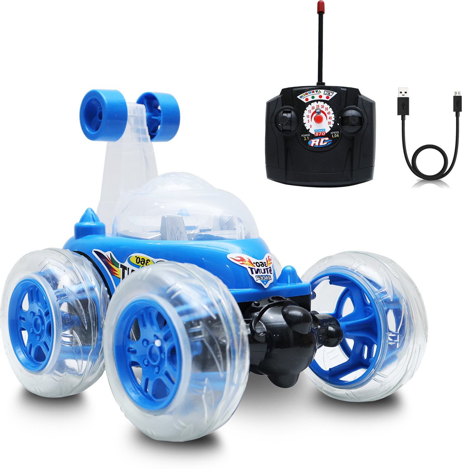 Image of Wonder 360 Spin & Stunt RC Racer-LED Light-Up Remote-Control Car with Music & Flip Car