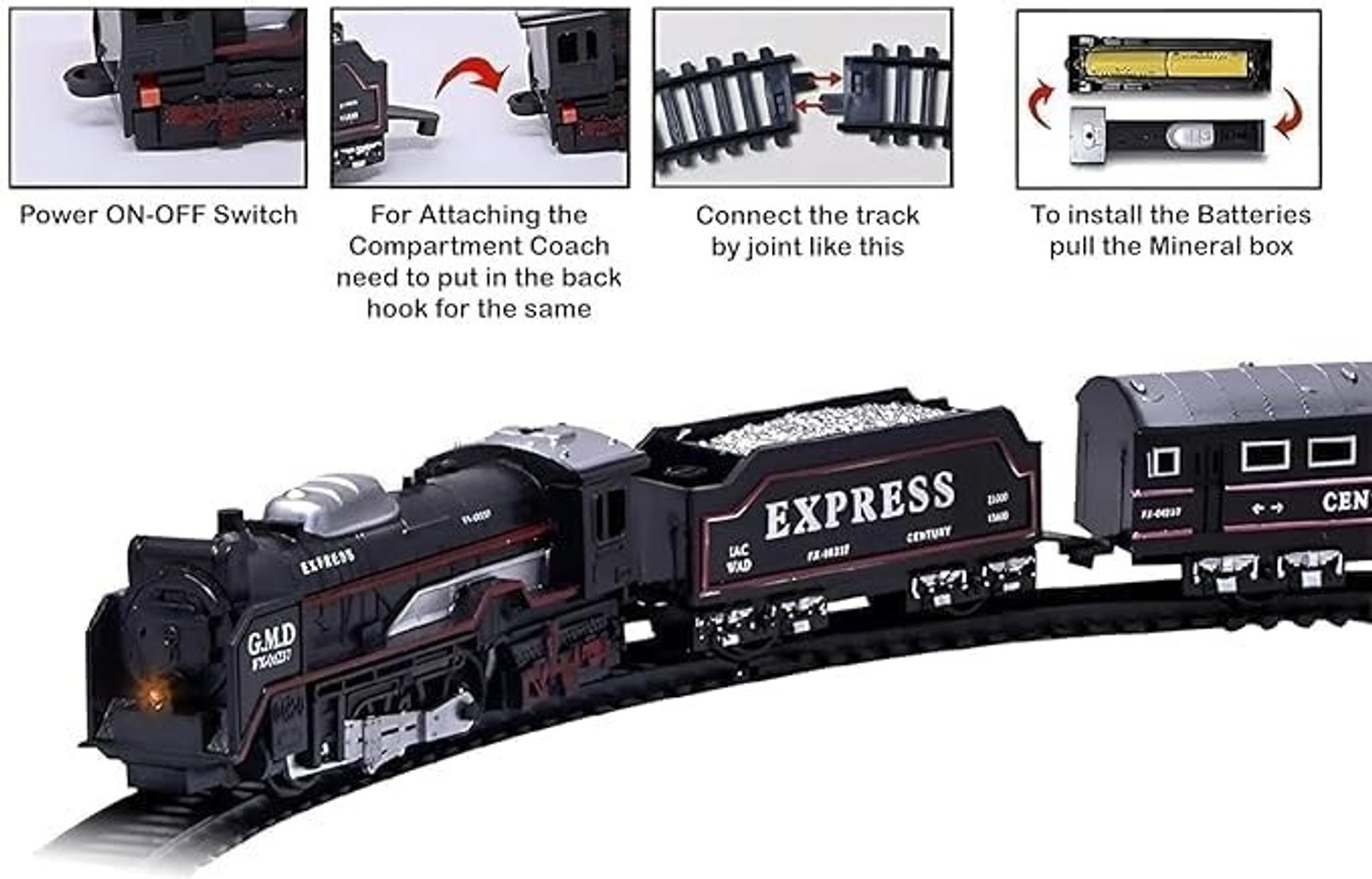 Image of DToys Classic Express Smoke Train Set Toy with Light Sound Track Kids Play Set