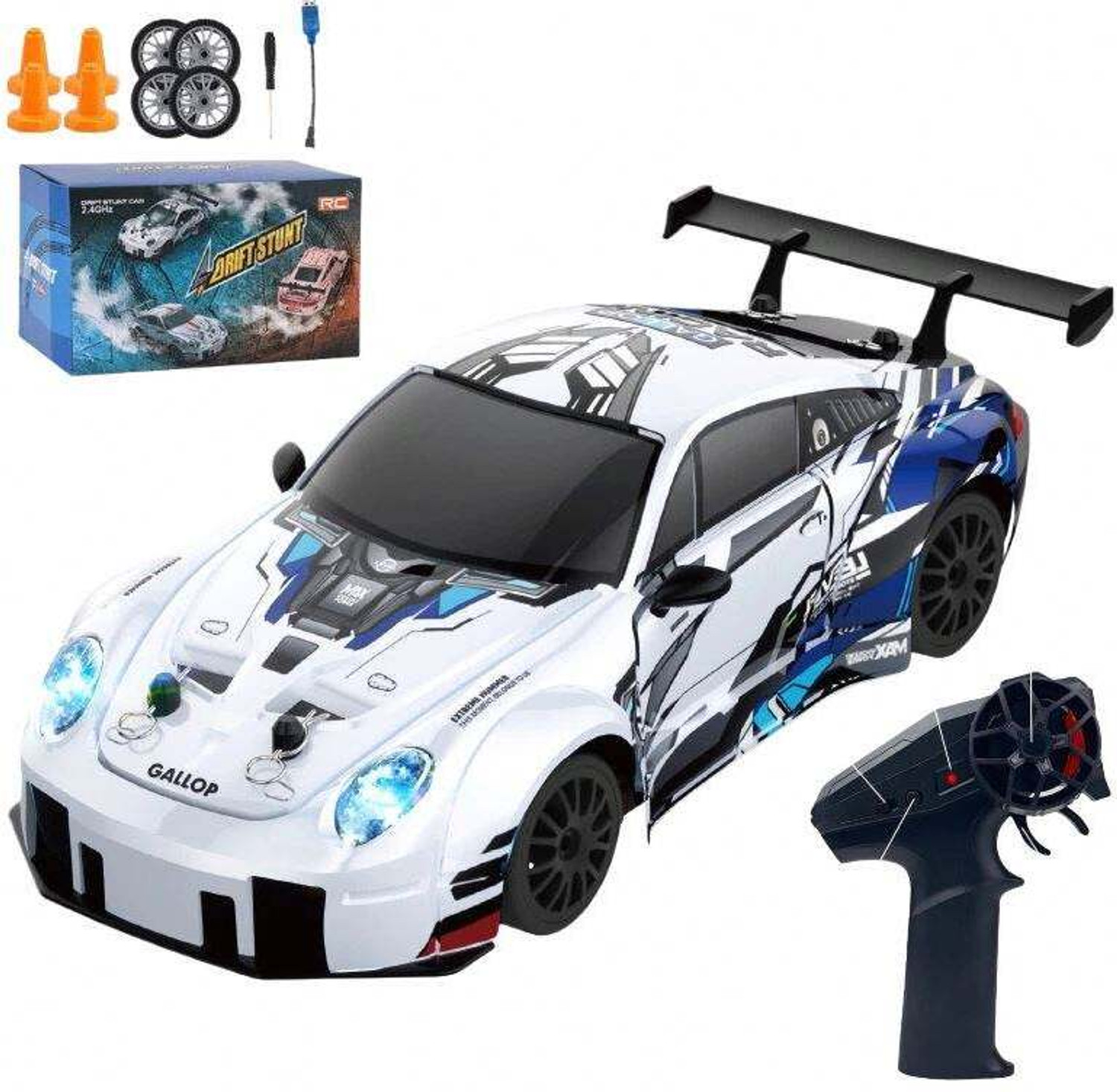 Image of star impex 1:24 RC Drift Remote Control Car 2.4 GHz 4 WD Racing Car with LED Lights
