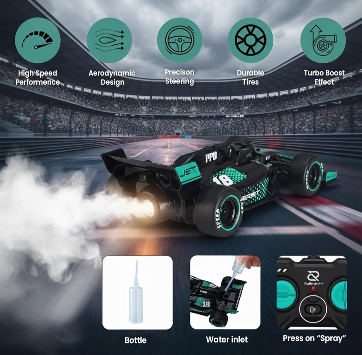 Image of Toyboi 1:18 Scale RC Formula 1 Racing Car with Smoke Spray