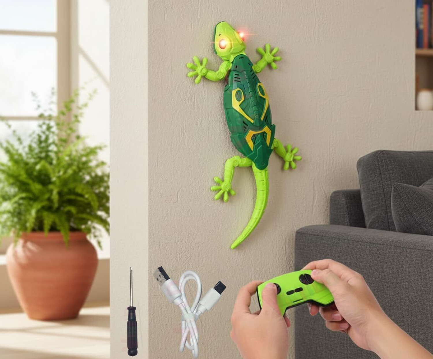 Image of VikriDa Rechargeable RC Robot Lizard 360 Rotation LED Wall Crawler Toy