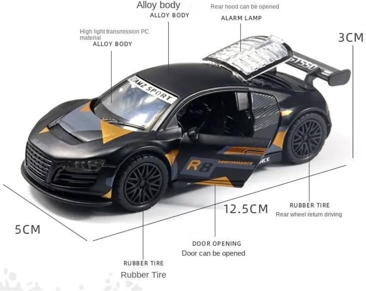 Zoddler 1:36 Scale Audi R8 Metal Car - Image 3