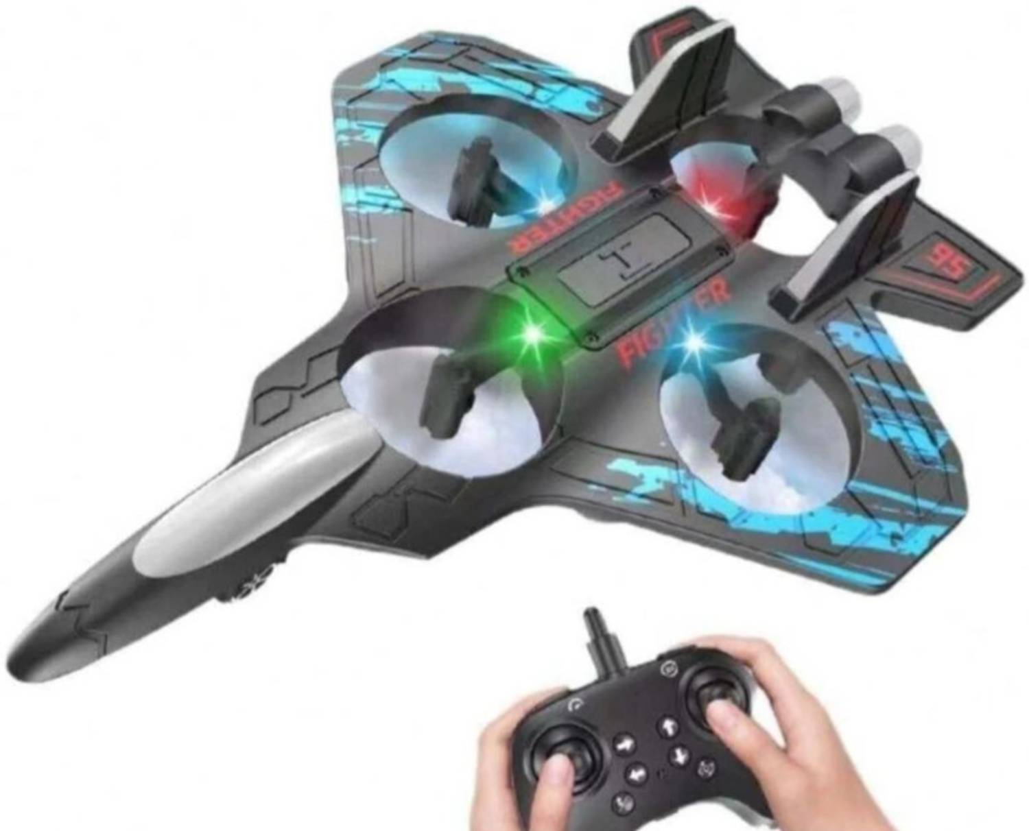 vishaltoys Fighter Jet Mini RC Drone 2.4GHz LED Quadcopter (Black)