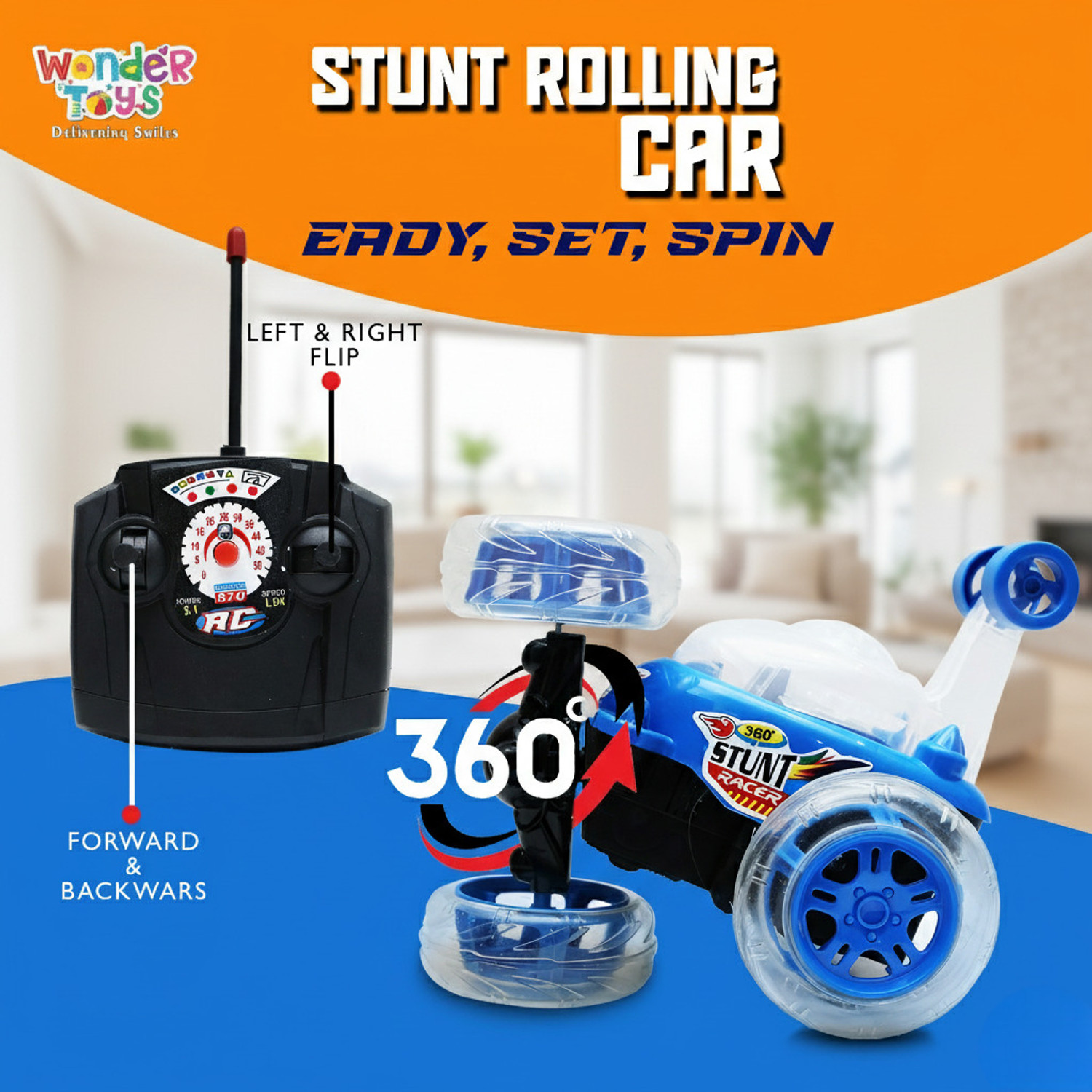 Image of Wonder 360 Spin & Stunt RC Racer-LED Light-Up Remote-Control Car with Music & Flip Car