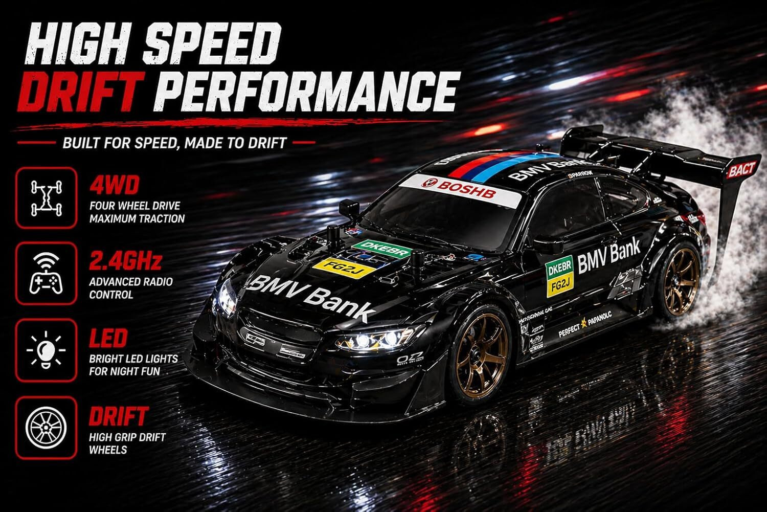 Image of SSE Toy Remote Control F1 Drift Car Hand Control Smoke 2.4GHz LED Lights Rechargeable