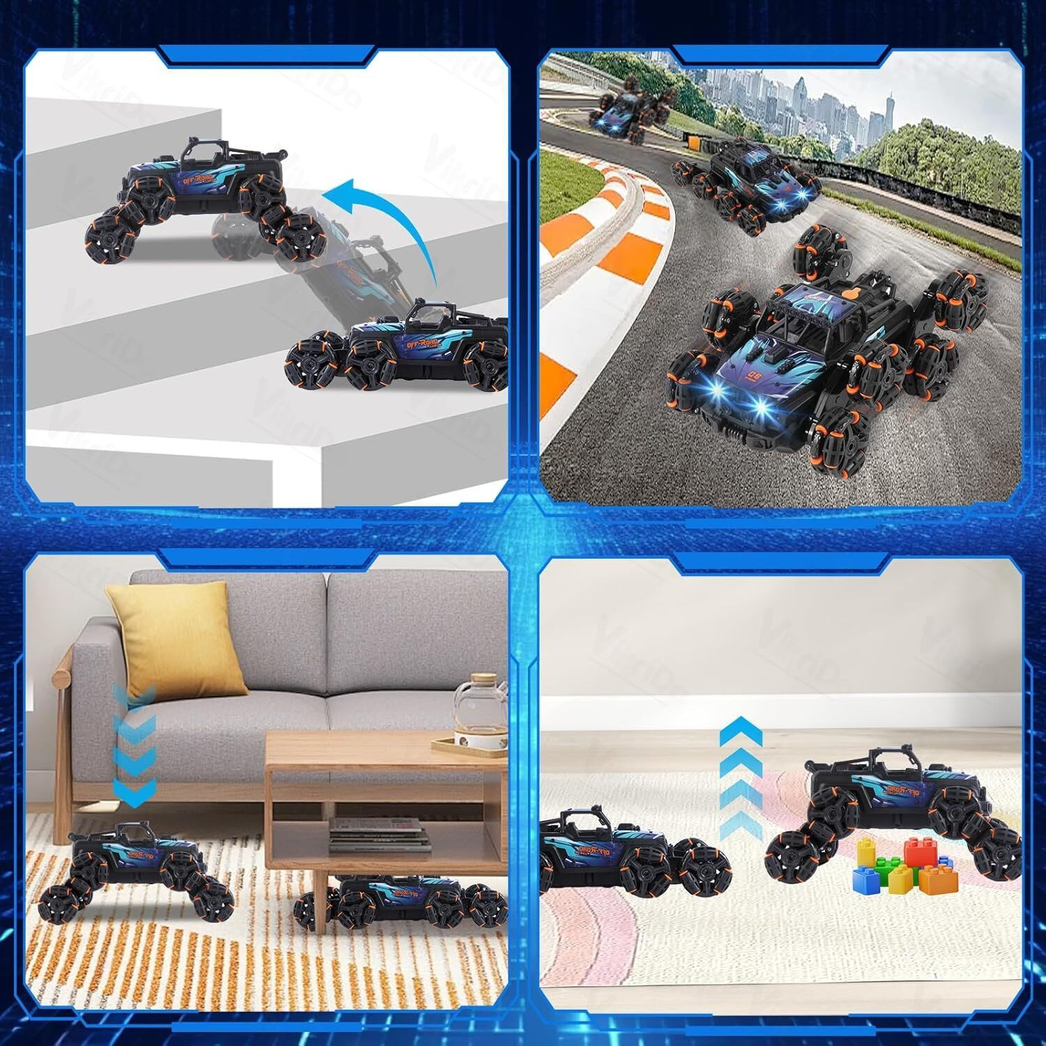 Image of VikriDa 8 Wheel RC Stunt Car with Hand Gesture Control, Lights & Music (Black)