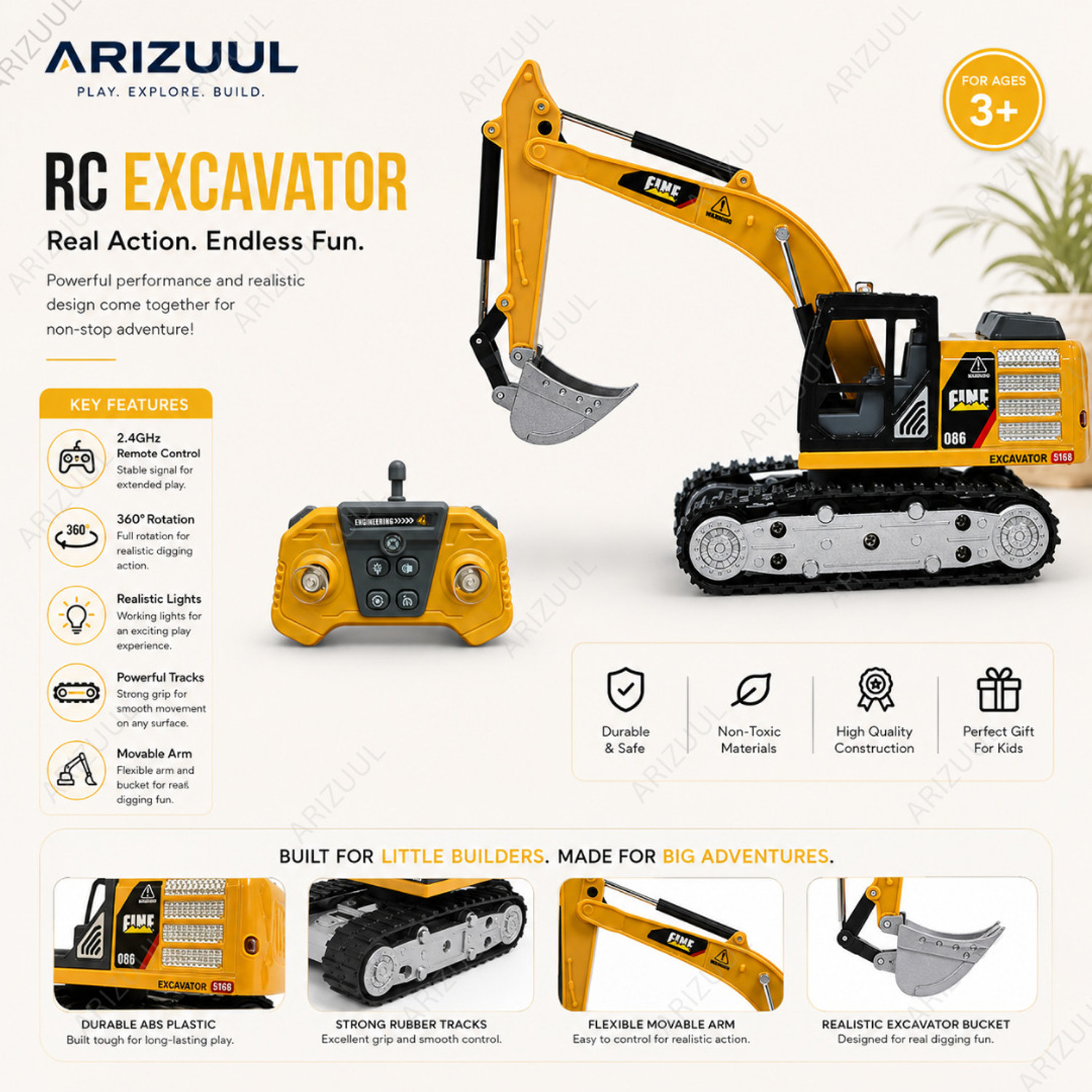 Image of Arizuul 1:64 Alloy Mini RC Excavator Remote Control Construction Truck Toy for Kids Play