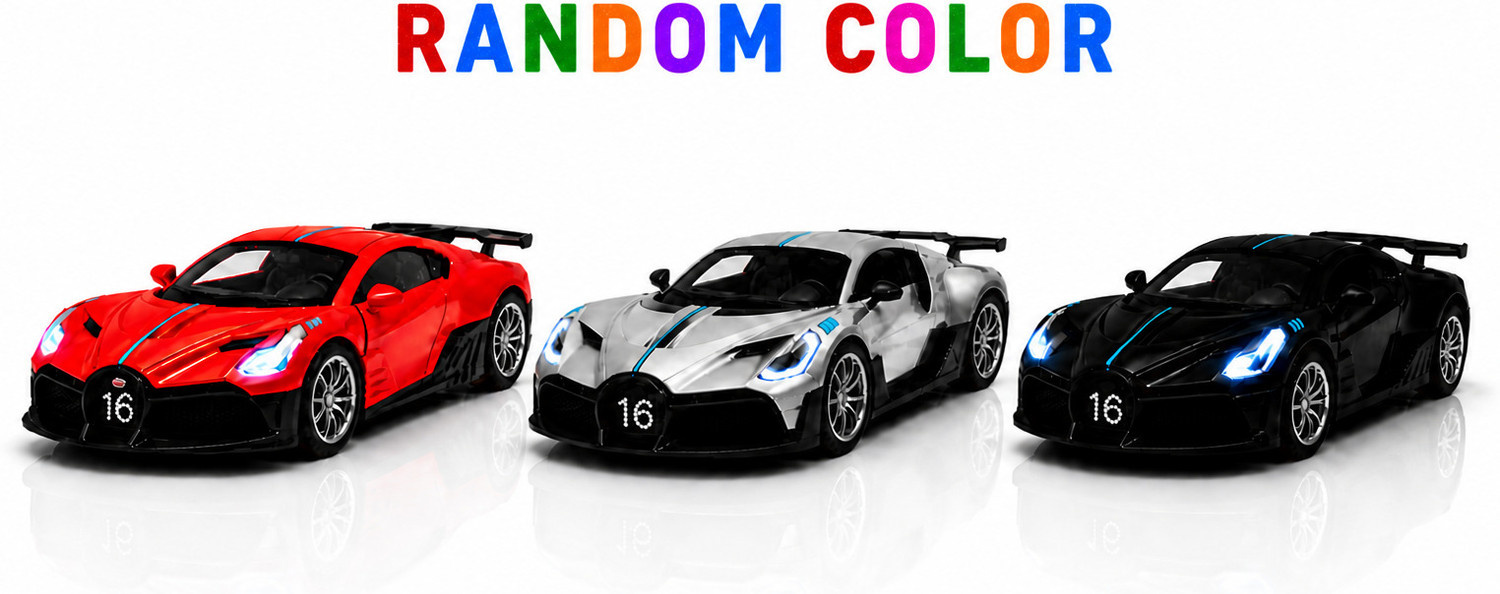 Image of crezor toys Scale 1:36 Bugatti Metal Toy Car with Light & Sound Pull Back Model Scale (Random Color)