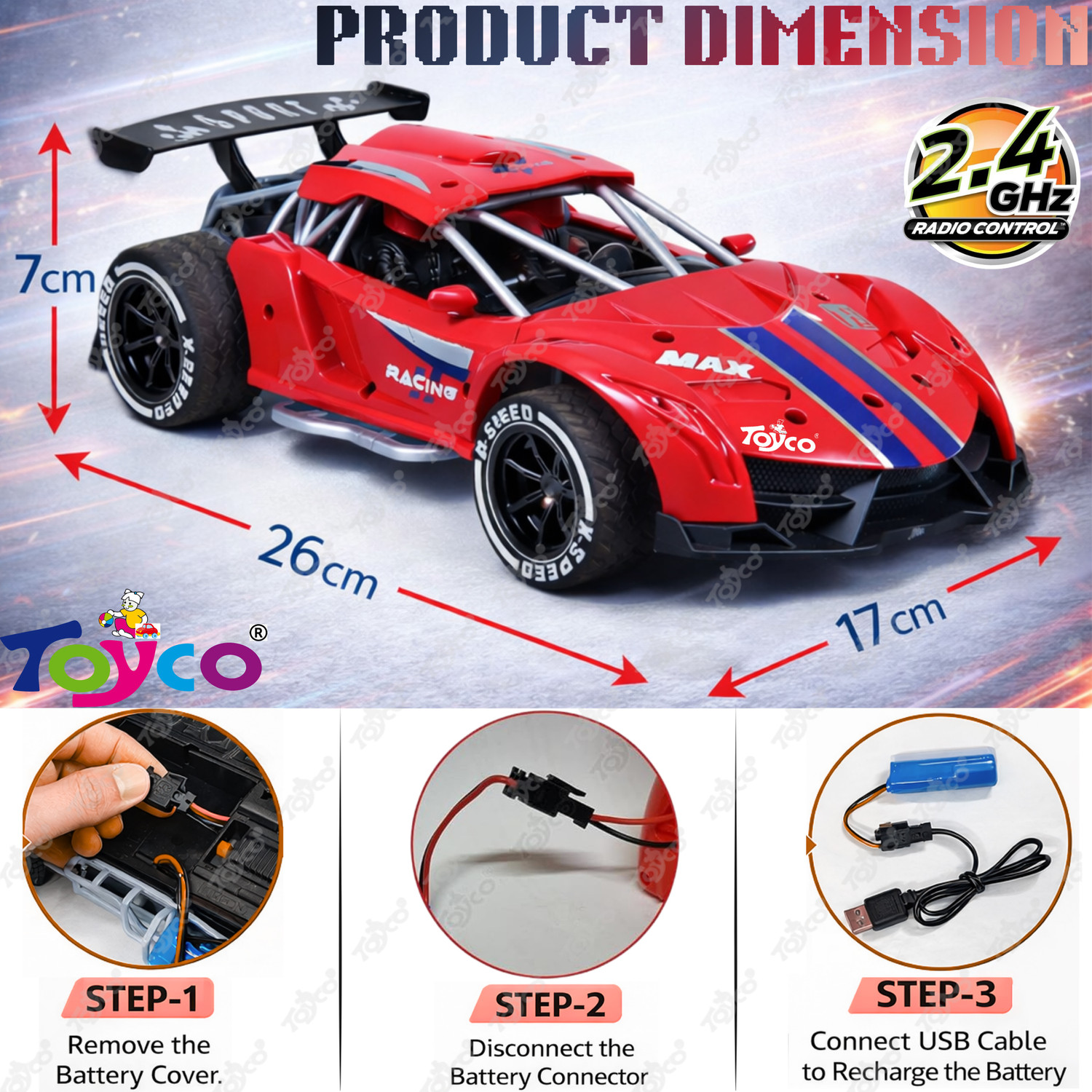 Image of Toyco 2.4GHz Spray Runner Drift Rc Racing with Smoke Remote Control Car for Kids