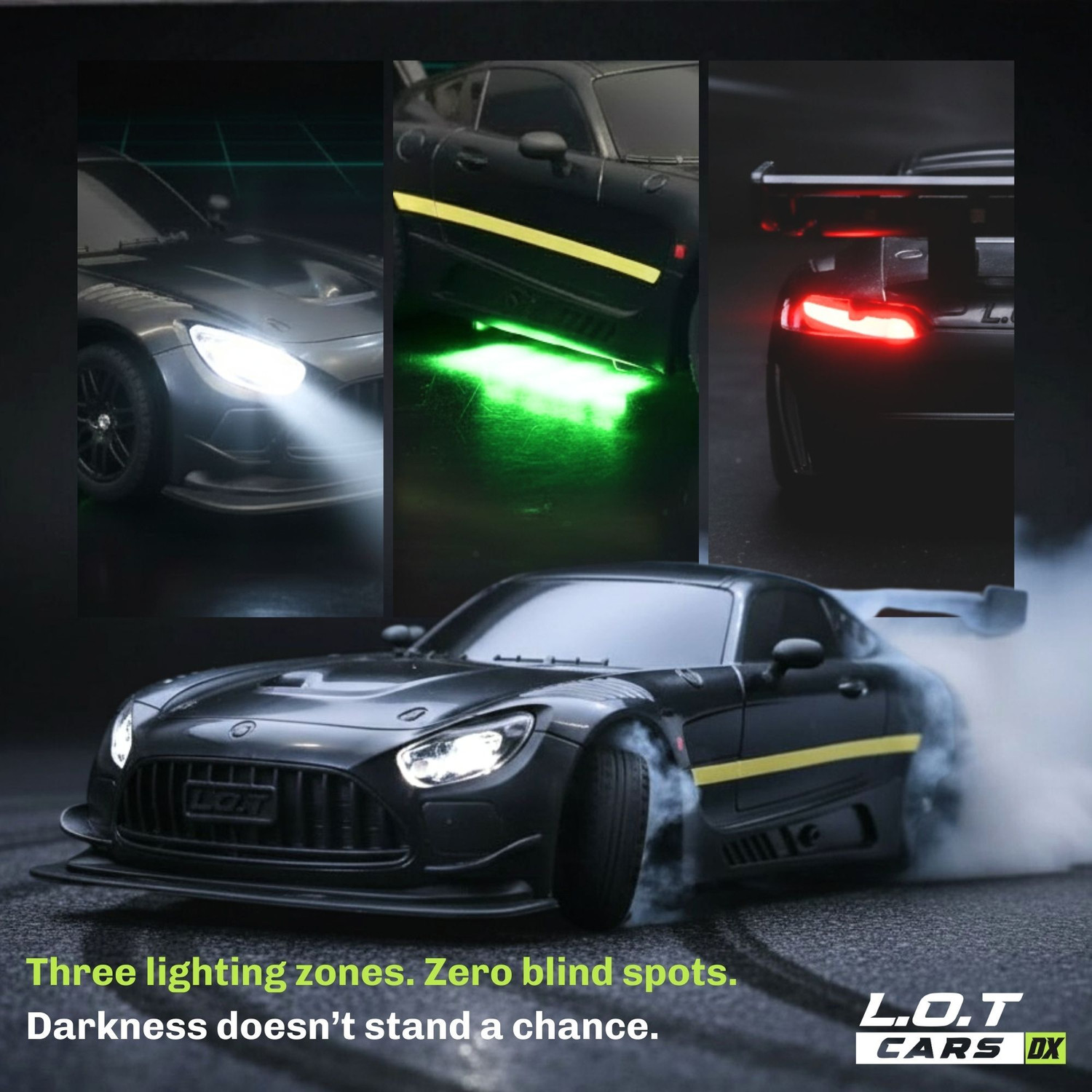 Image of L.O.T CARS Shadow Remote Control Drifting Car, 4 wheel Drive, Multi-Mode LED Lights