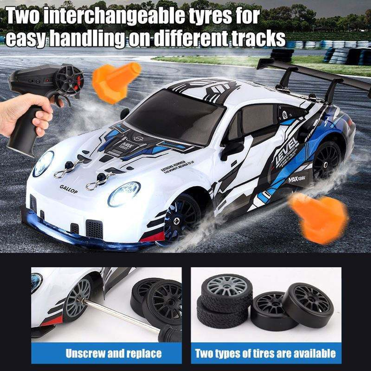 Image of star impex 1:24 RC Drift Remote Control Car 2.4 GHz 4 WD Racing Car with LED Lights